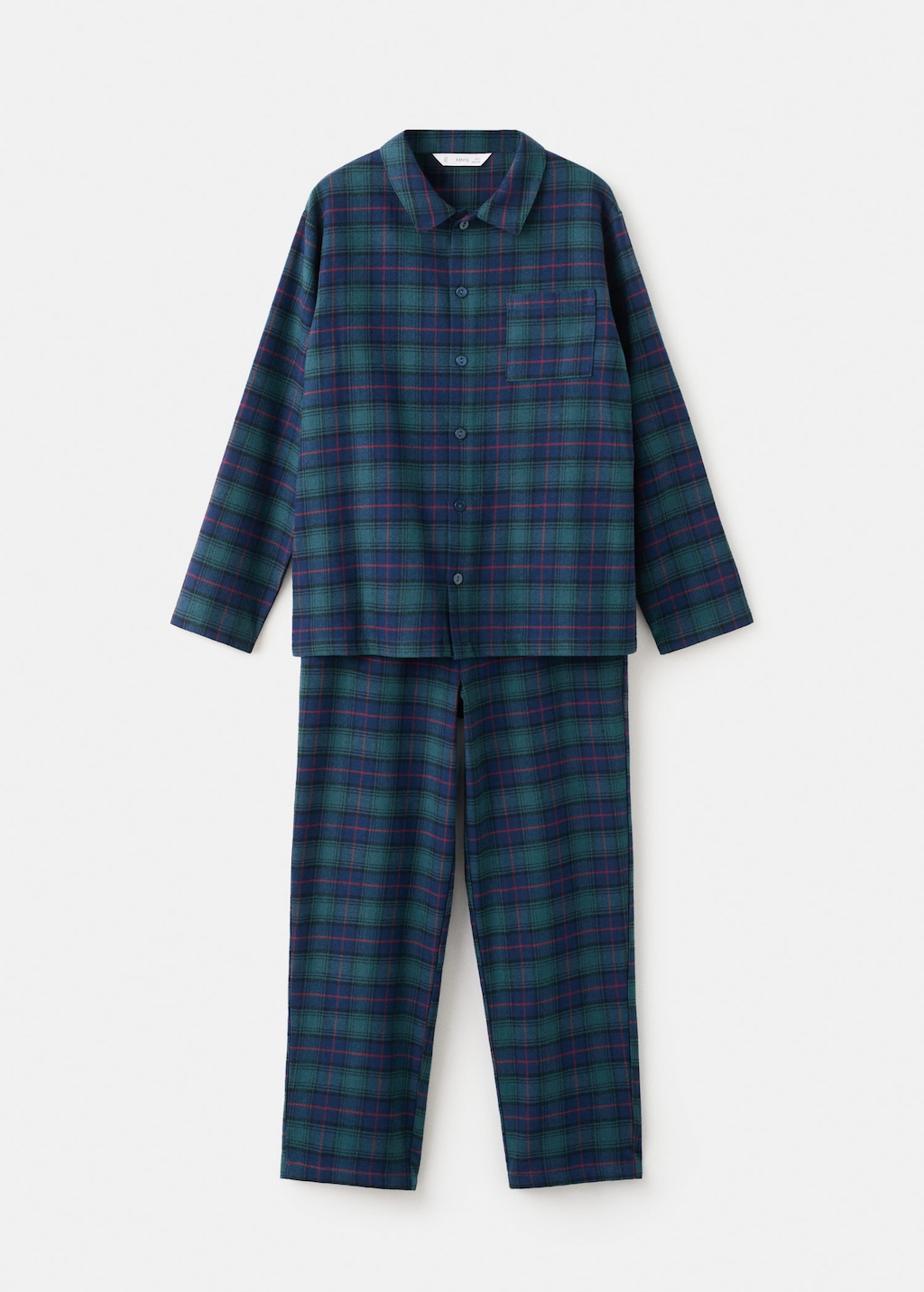 Mango Kids' Set Of Long Check Pyjamas Forest Green In Multi