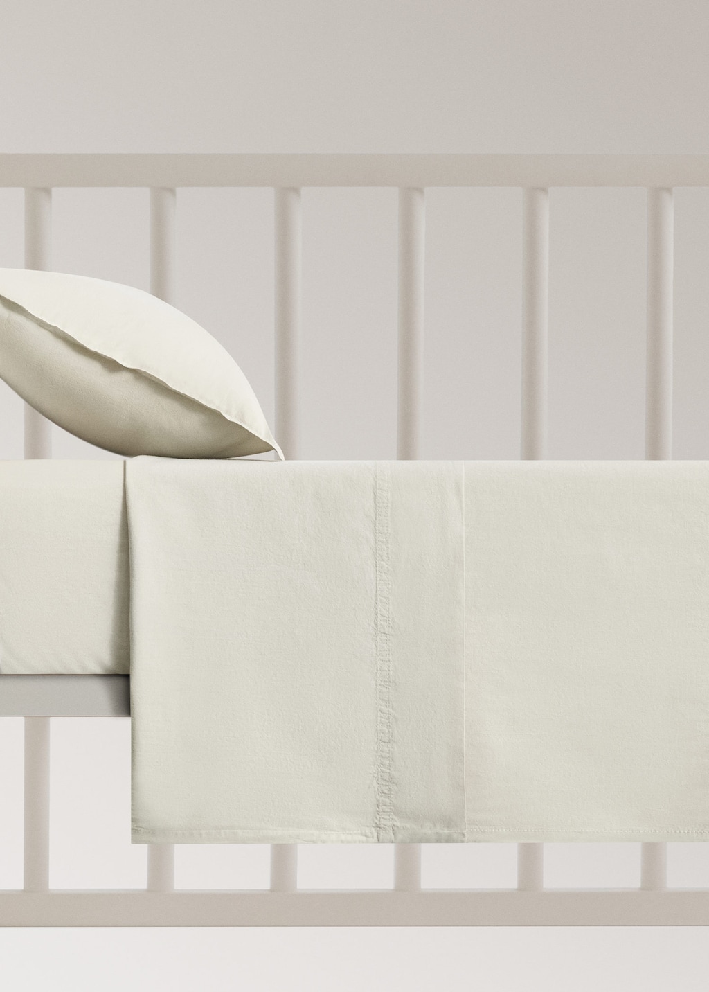 Mango Home Drap Plat Berceau En Coton Lavé Double Surpiqûre Vert Pastel - Home - 100x150cm -