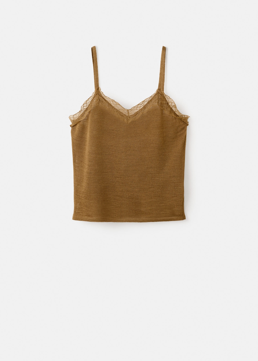Mango Wool-blend Lace Top Ochre In Brown