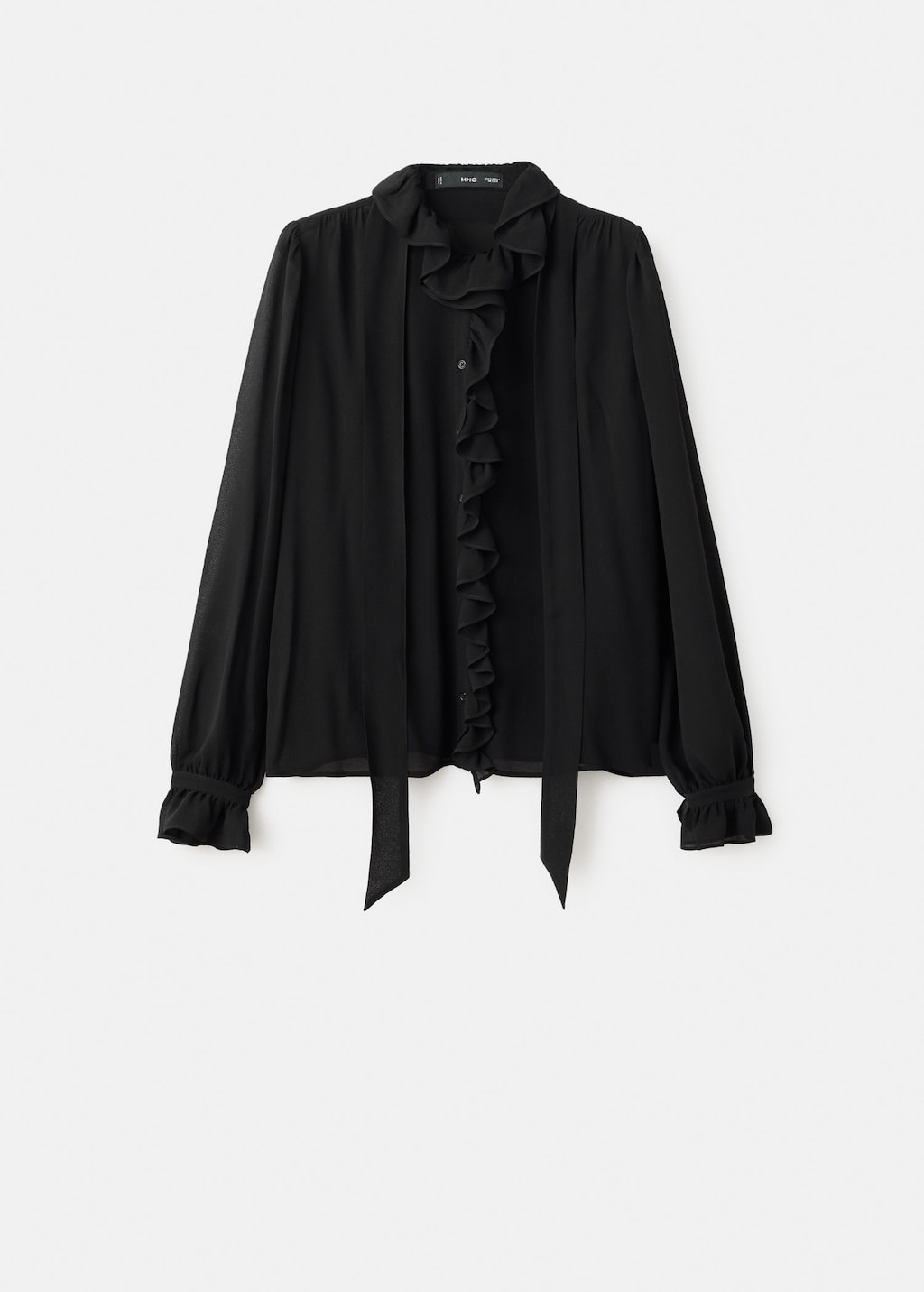 Mango Ruffled Blouse With Scarf Black