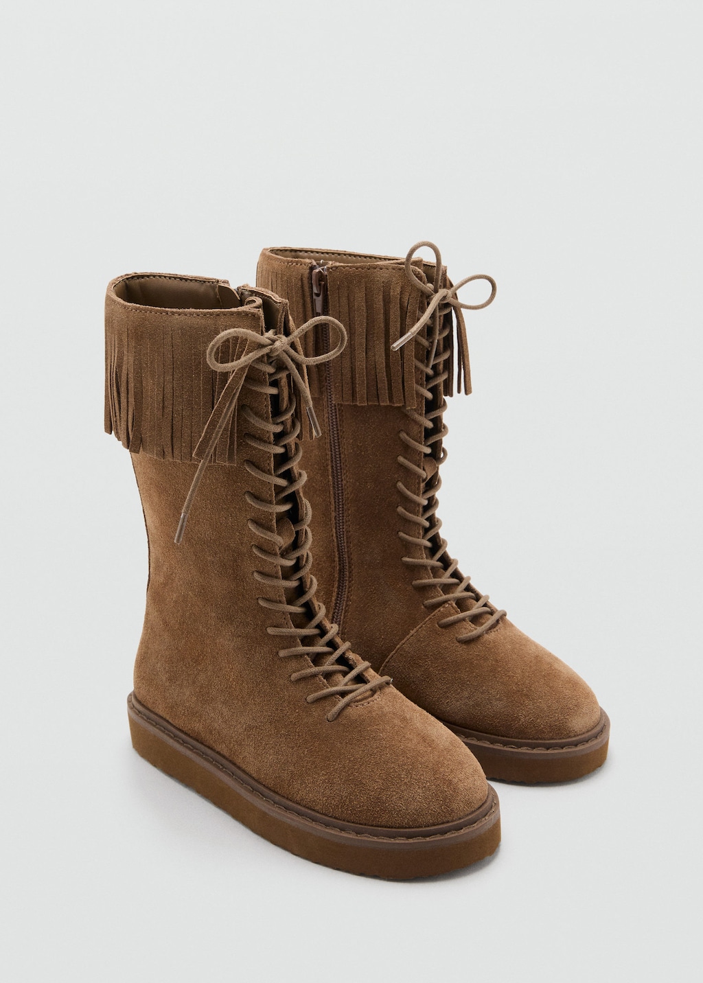 Mango Kids' Fringed Leather Boots Medium Brown