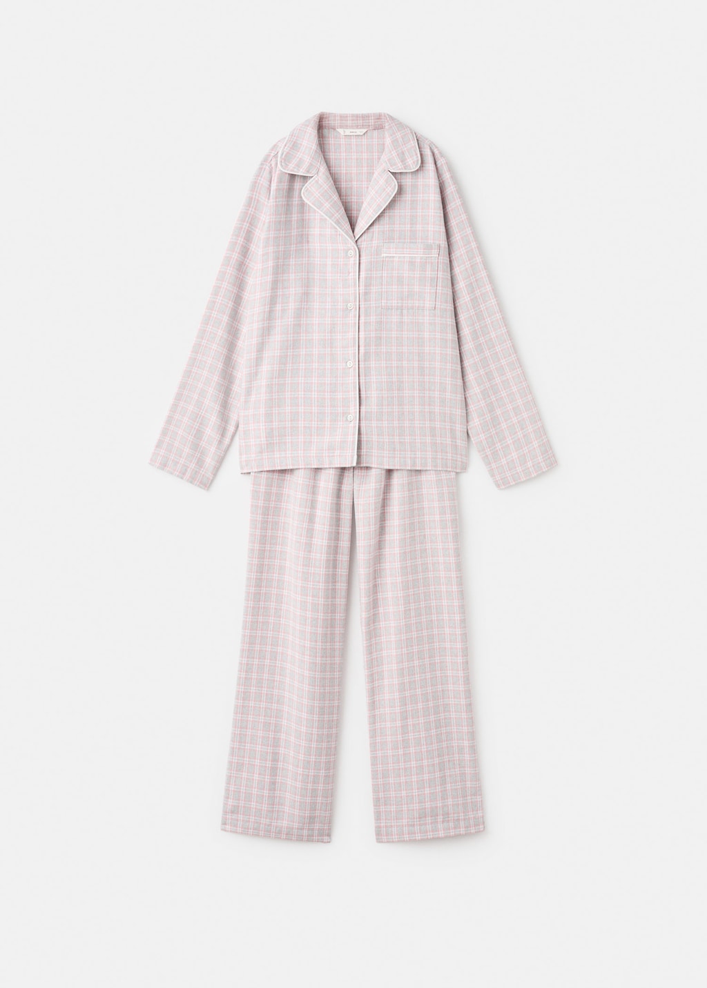 Mango Teen Two-pieces Check Long Pyjamas Light Heather Grey In Gray