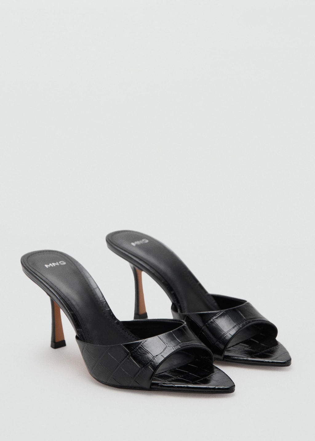 Mango Croc-effect Heeled Sandals Black