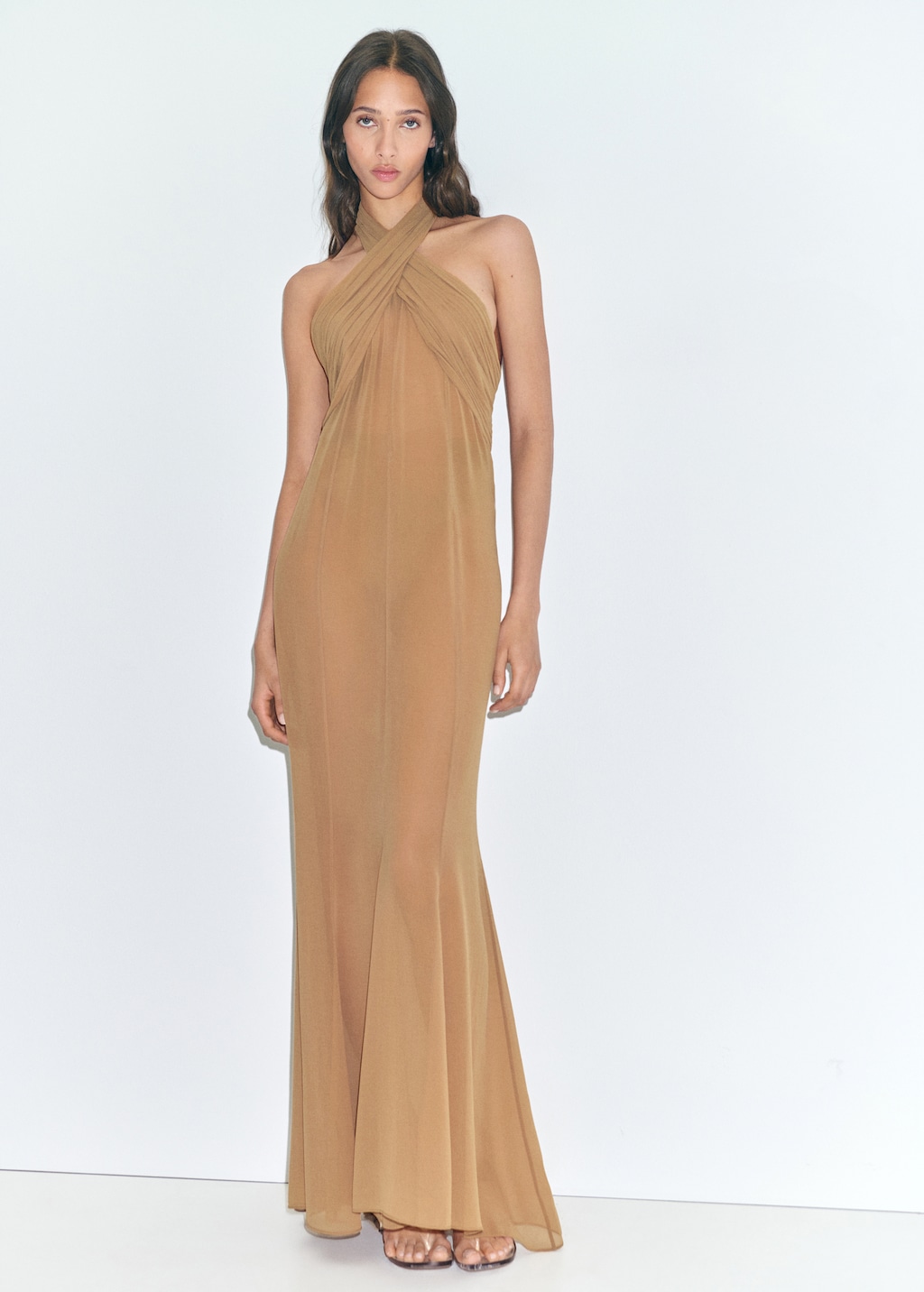 Mango Long semi-transparent dress with crossed neckline