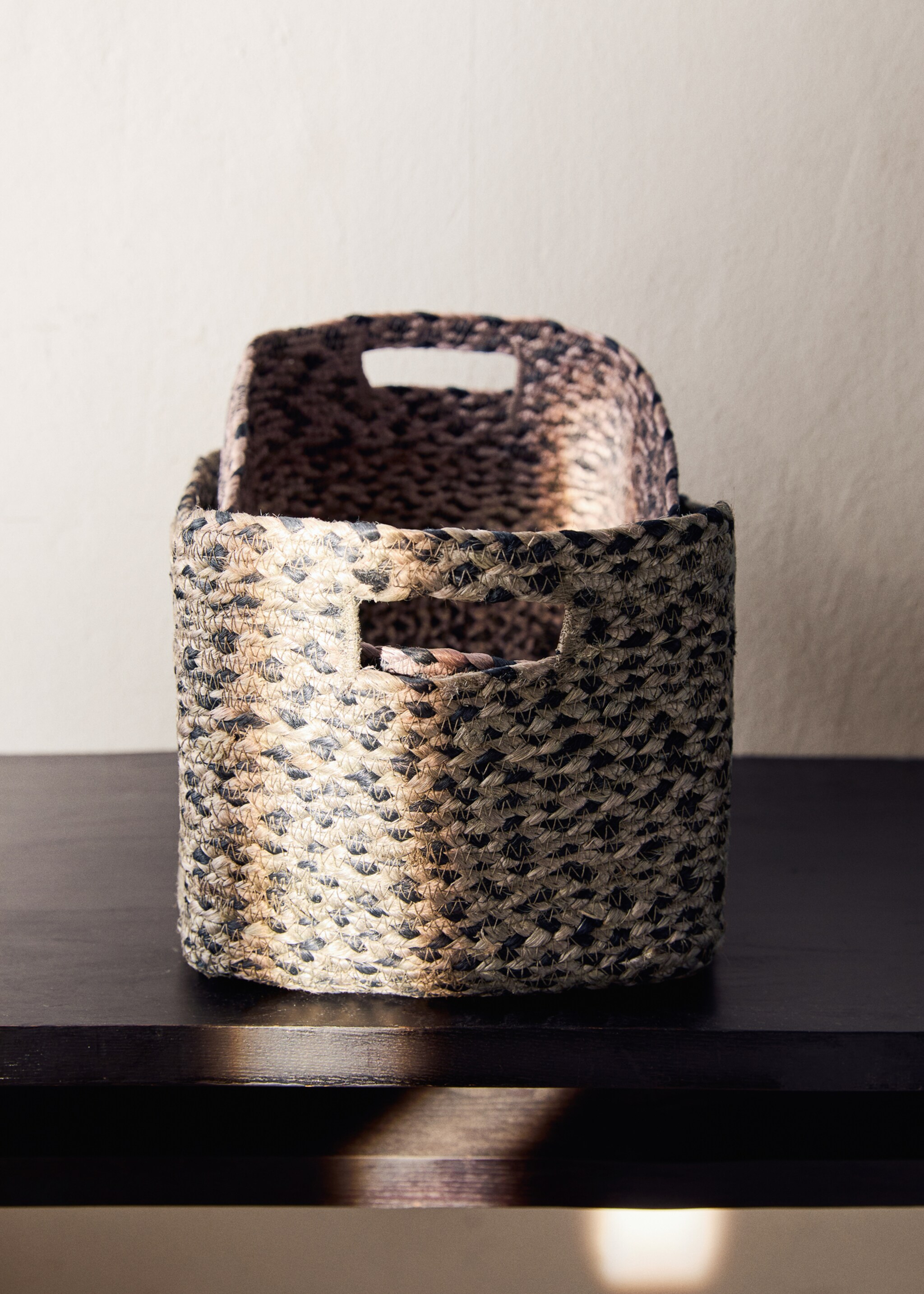 Large melange jute basket - General plane, Grey. Ref: 17001543-00.