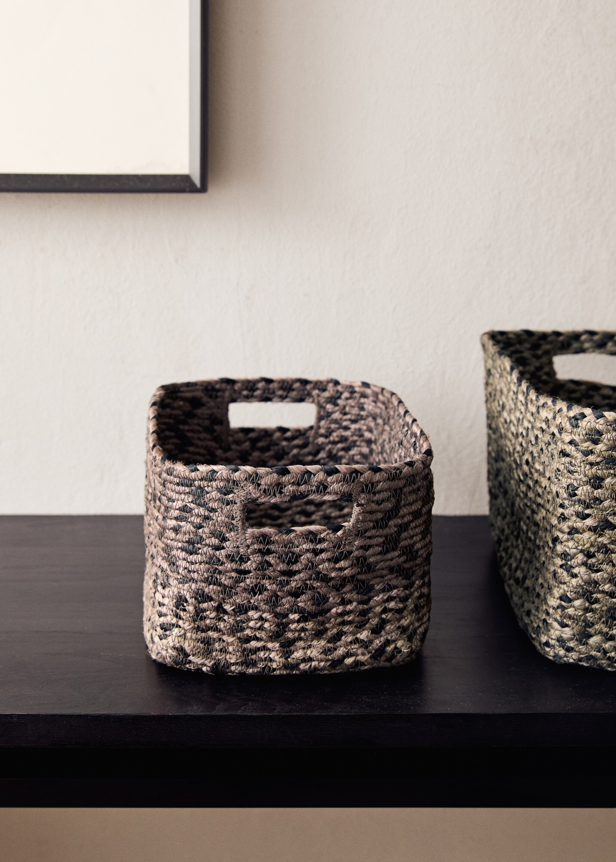 Medium melange jute basket - General plane, Light/Pastel Brown. Ref: 17001544-00.