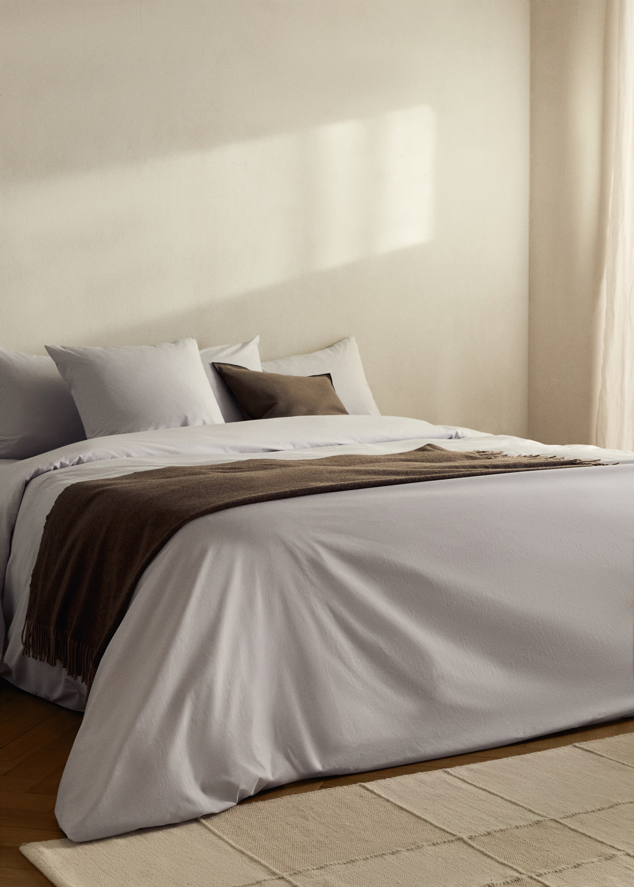 Percale cotton duvet cover with linen trim Queen bed - General plane, Grey. Ref: 17001568-00.