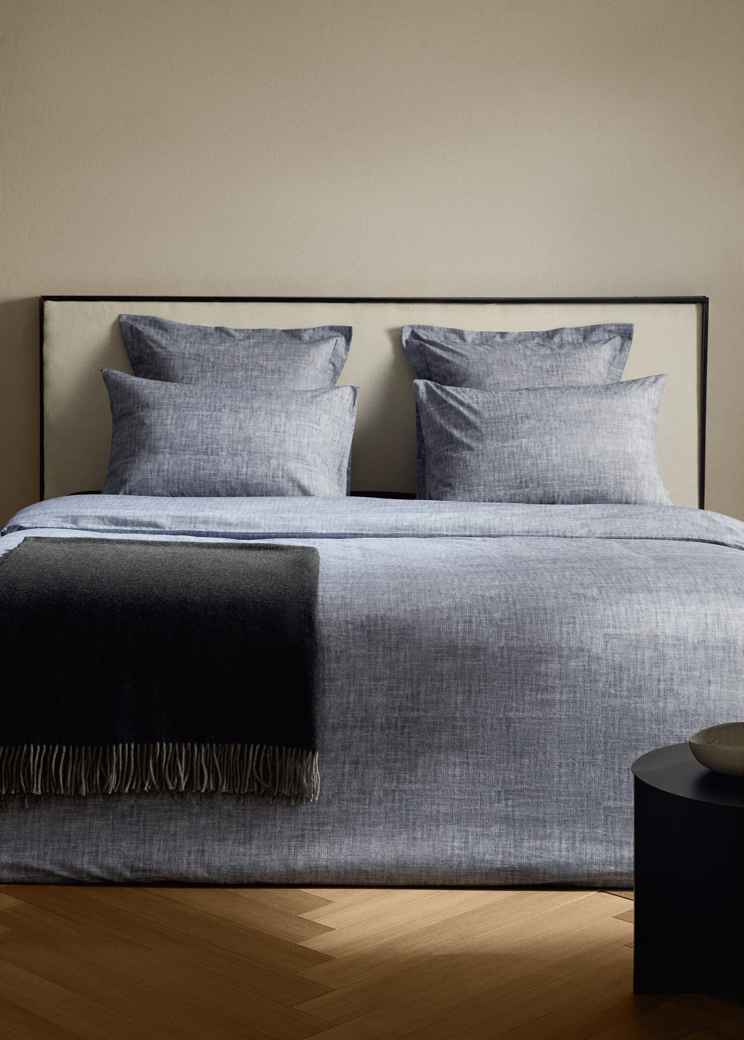 Percale cotton duvet cover, 200 thread count, herringbone print, for a 135 cm bed - General plane