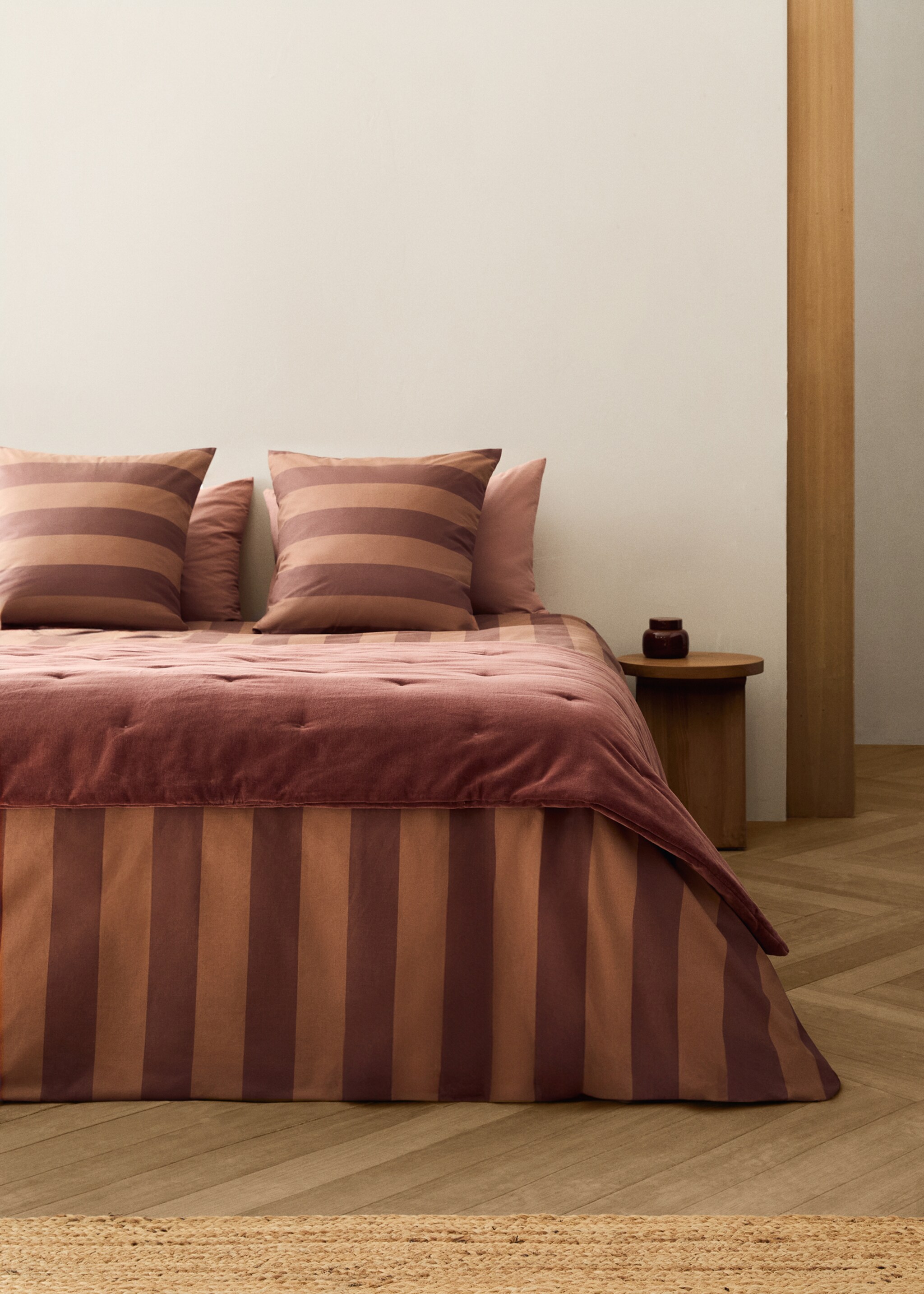 500 threads cotton percale striped duvet cover Single bed - General plane, Brown. Ref: 17001586-00.