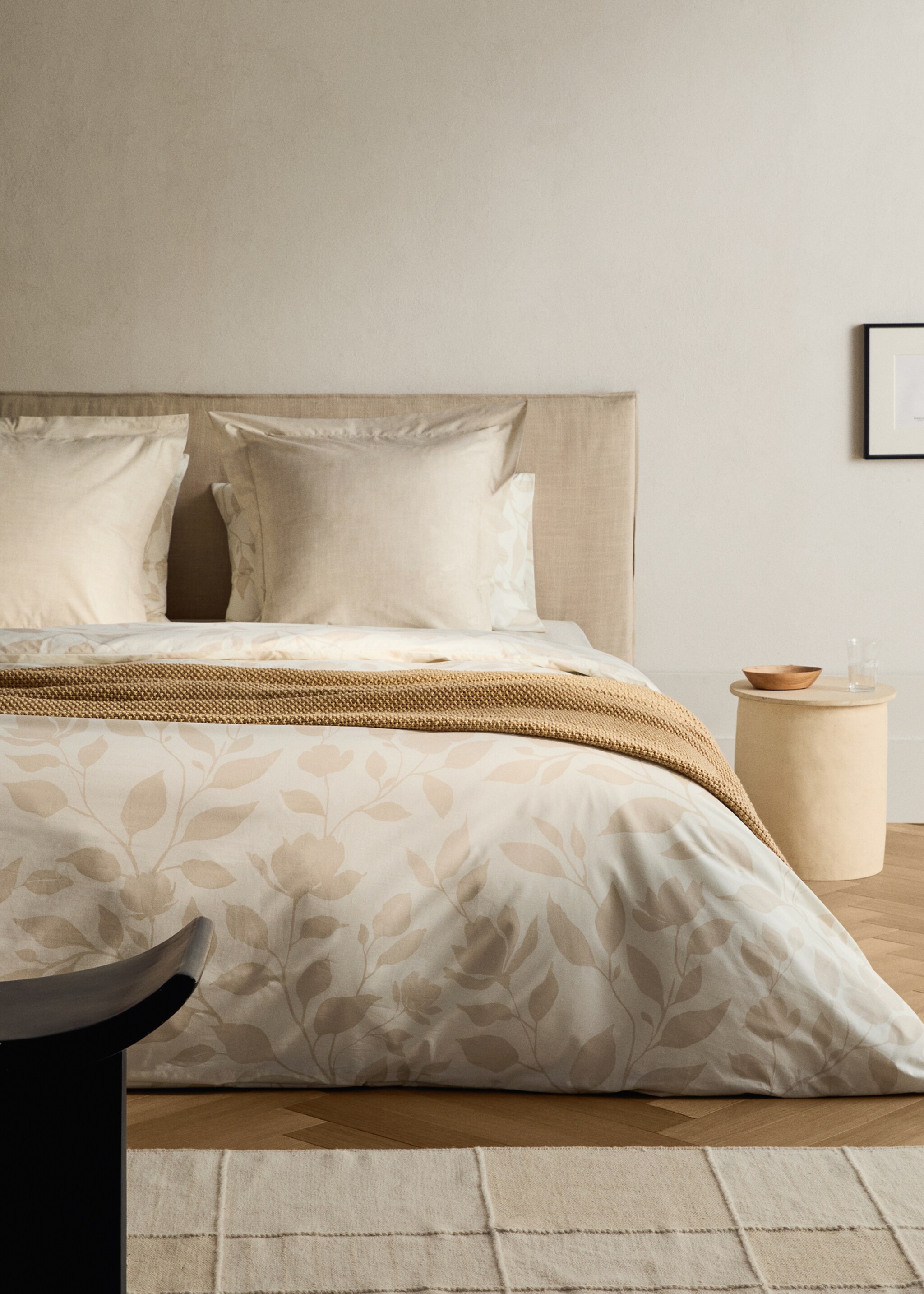 200-thread count percale cotton floral-print duvet cover for 90 cm bed - General plane, Vanilla. Ref: 17001607-00.