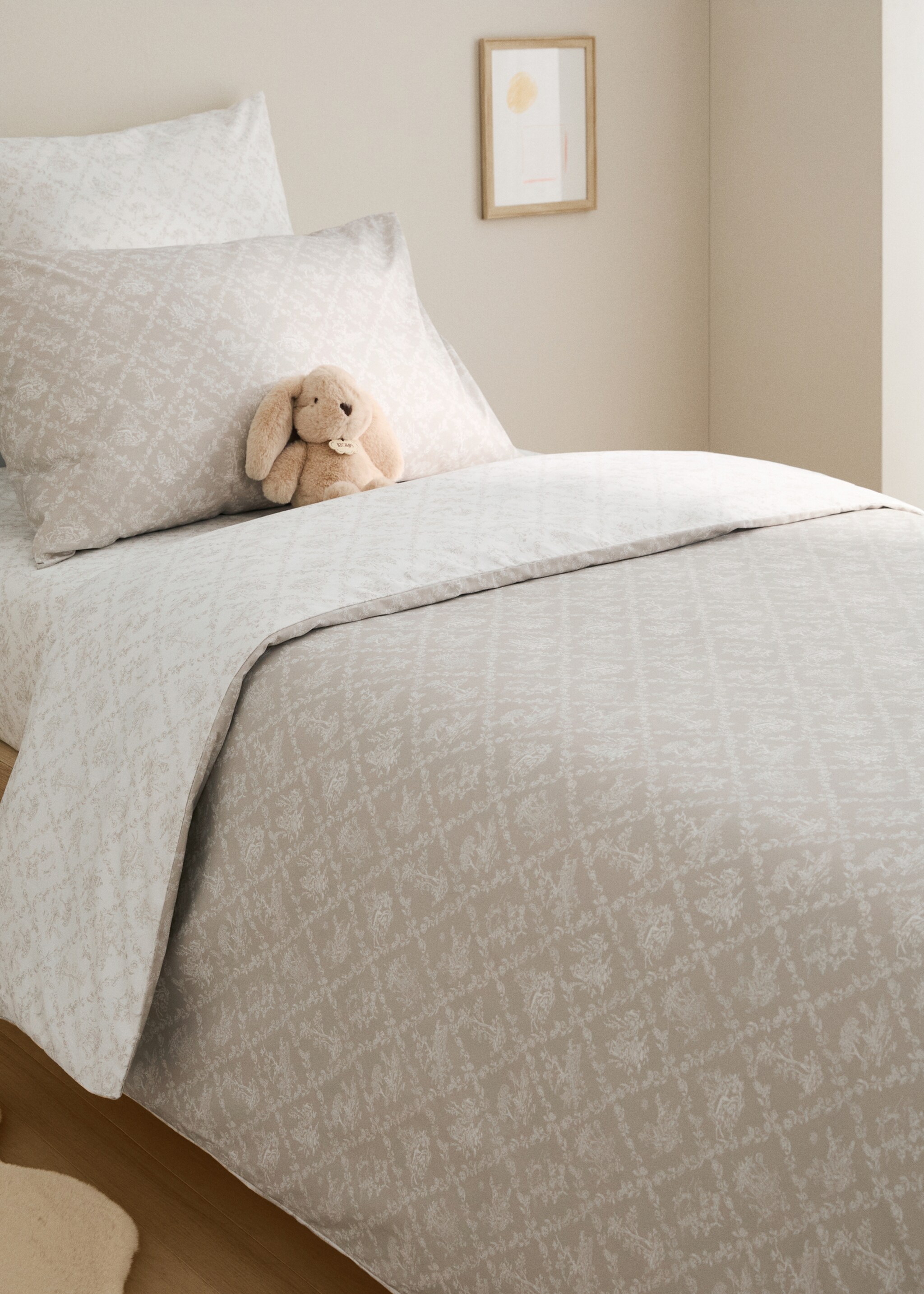 Toile de Jouy cotton percale duvet cover Single bed - General plane, Medium Brown. Ref: 17001618-00.