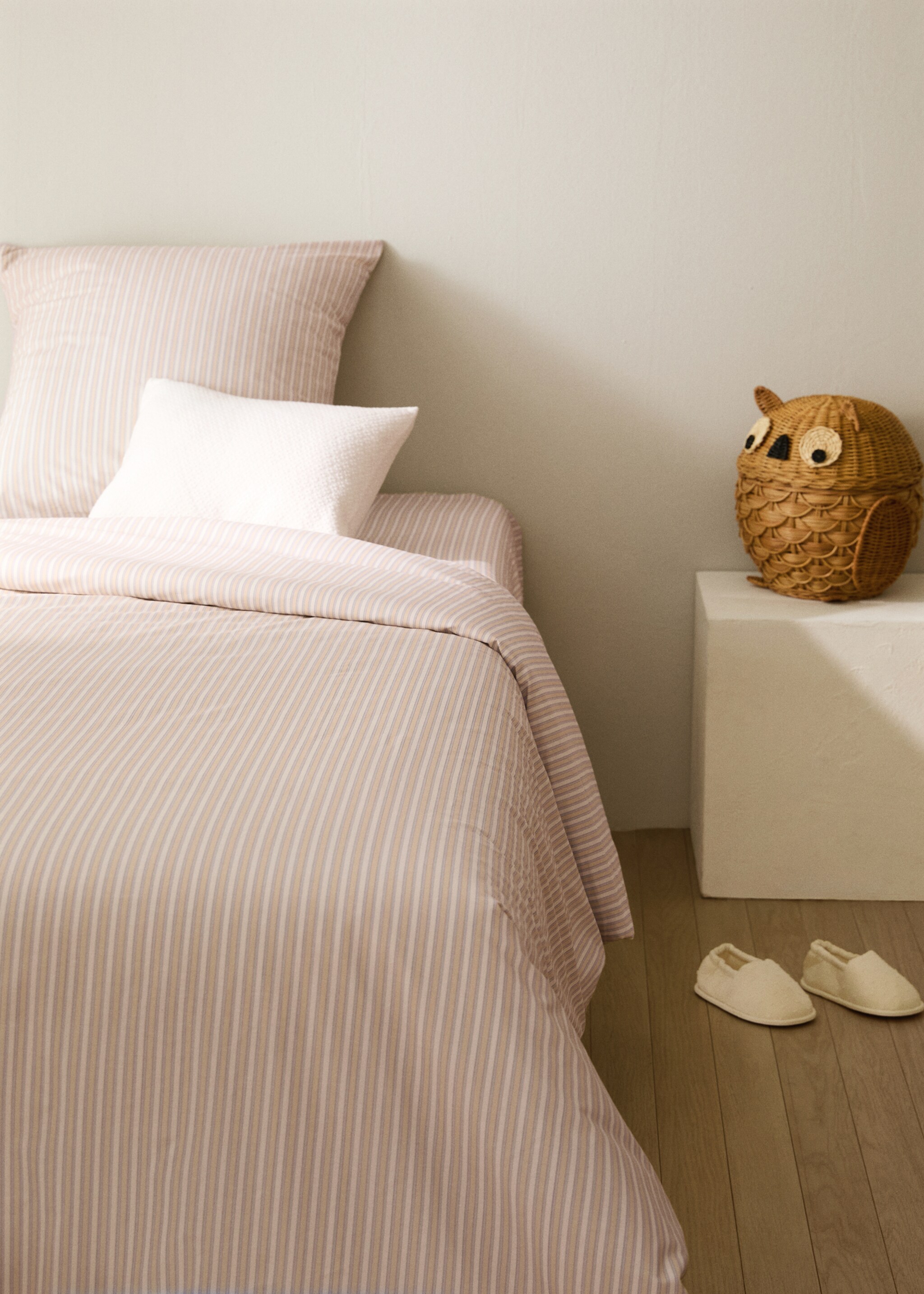 Children's duvet cover in cotton percale with a fine striped pattern Queen bed - General plane, Vanilla. Ref: 17001621-00.