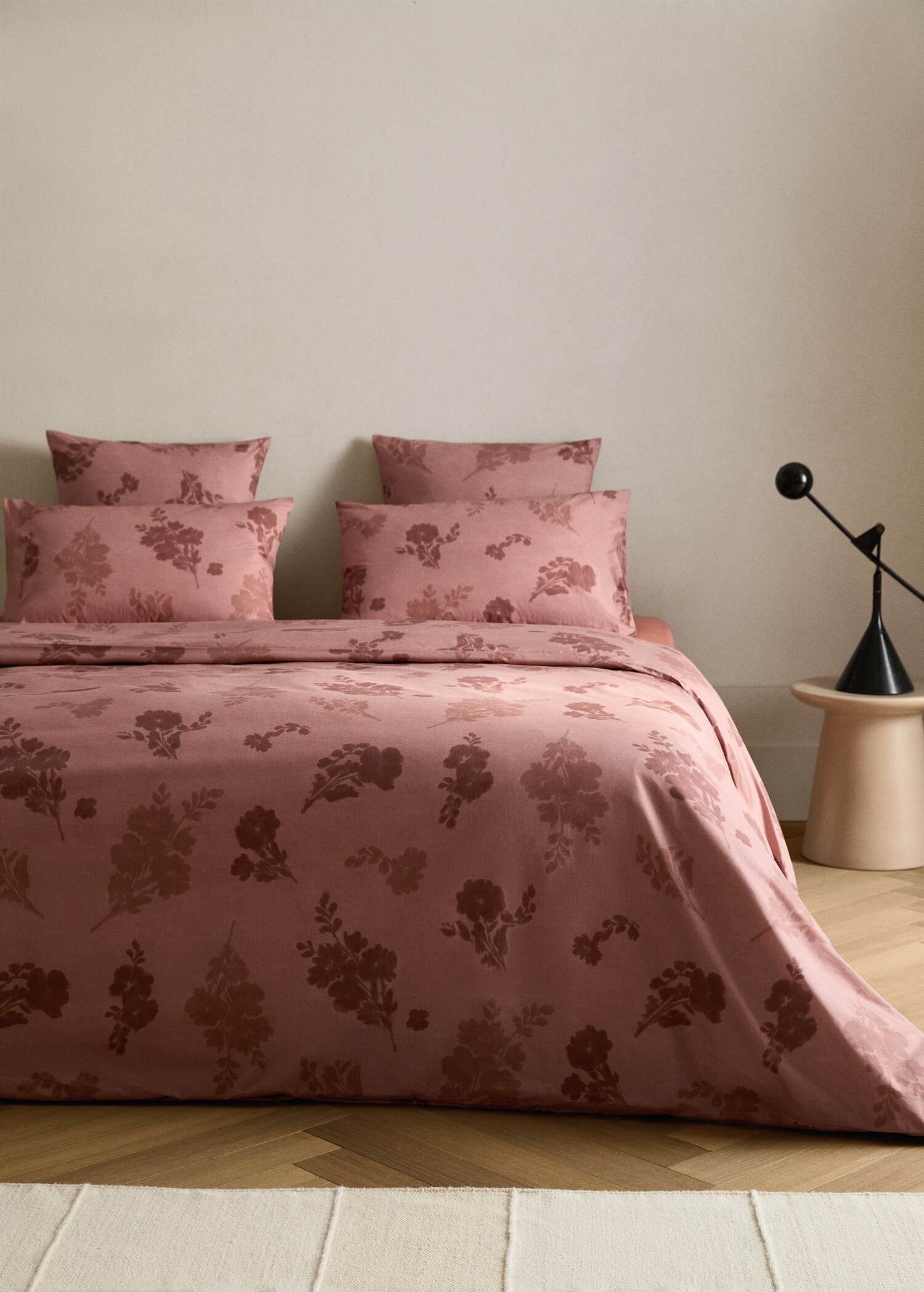 Percale cotton duvet cover 200 thread count faded flower design for bed 180/200 cm - General plane