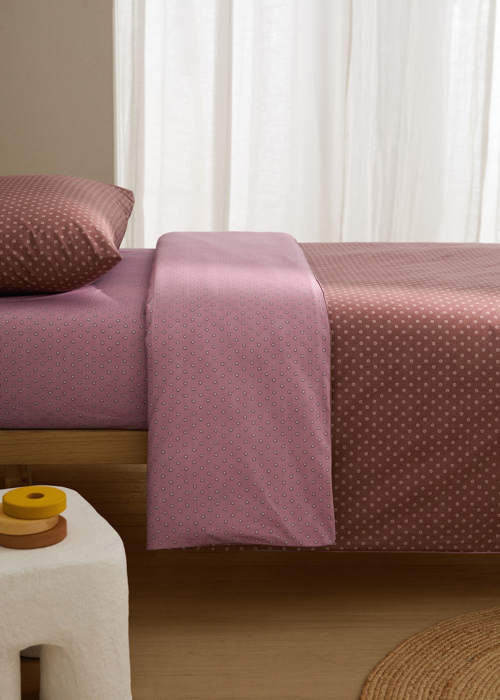 Reversible cotton polka-dot duvet cover for 90 cm bed