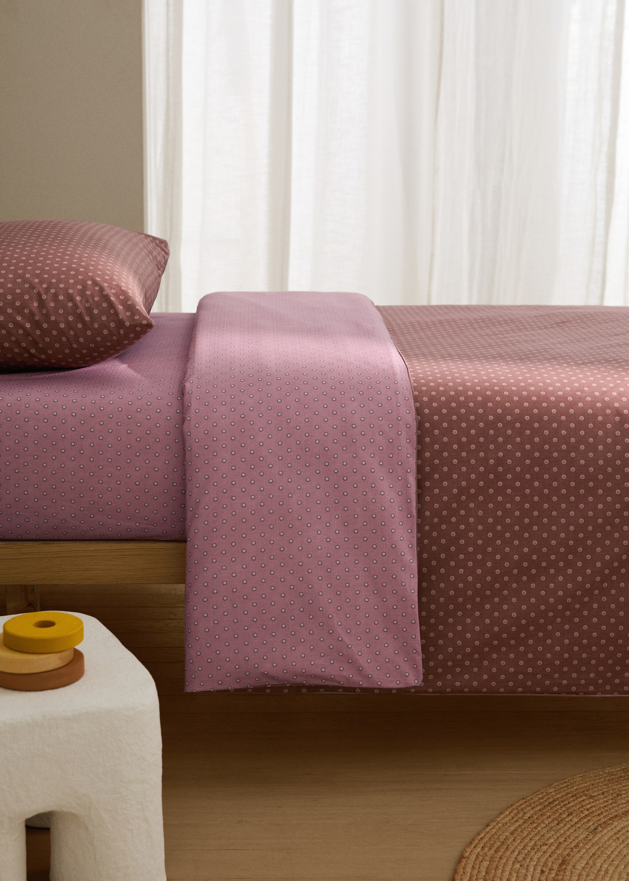 Reversible cotton duvet cover with polka dots Single bed - General plane, Pink. Ref: 17001631-00.