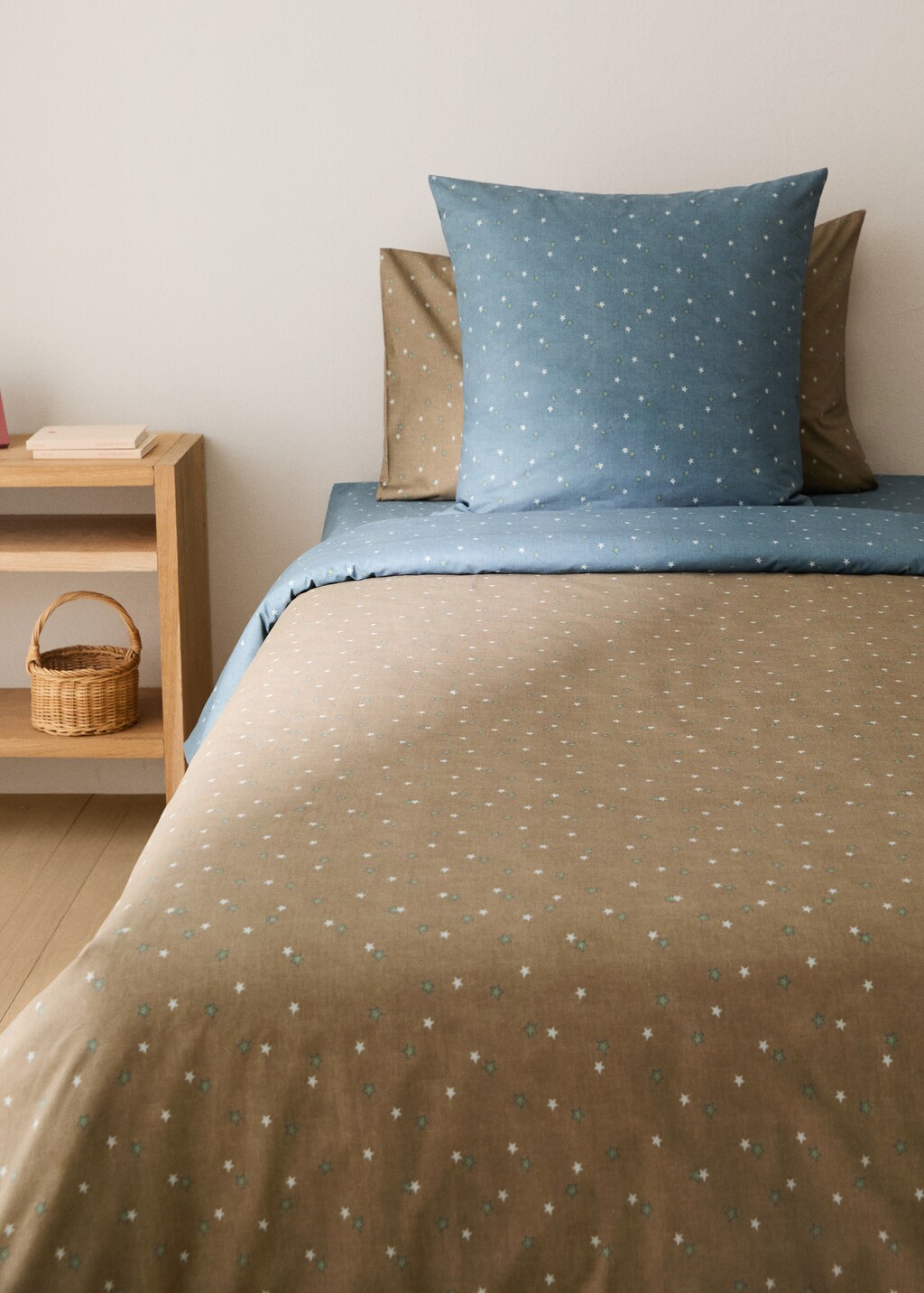 Children's reversible cotton duvet cover with star print for 90 cm bed