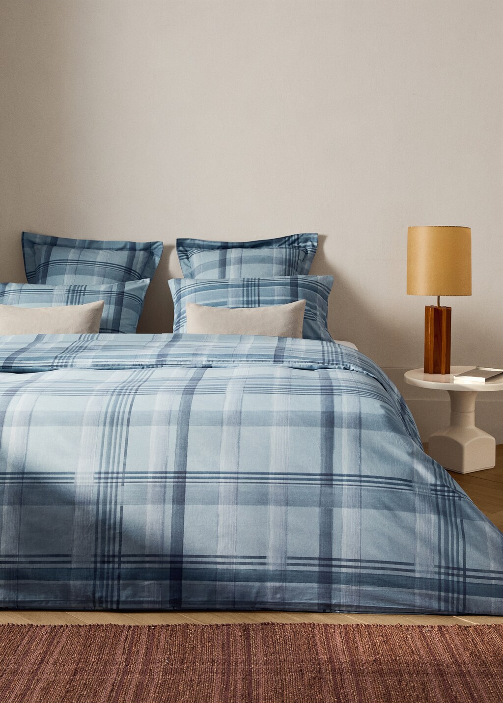 Percale cotton watercolour check-print  duvet cover for 150/160 cm bed