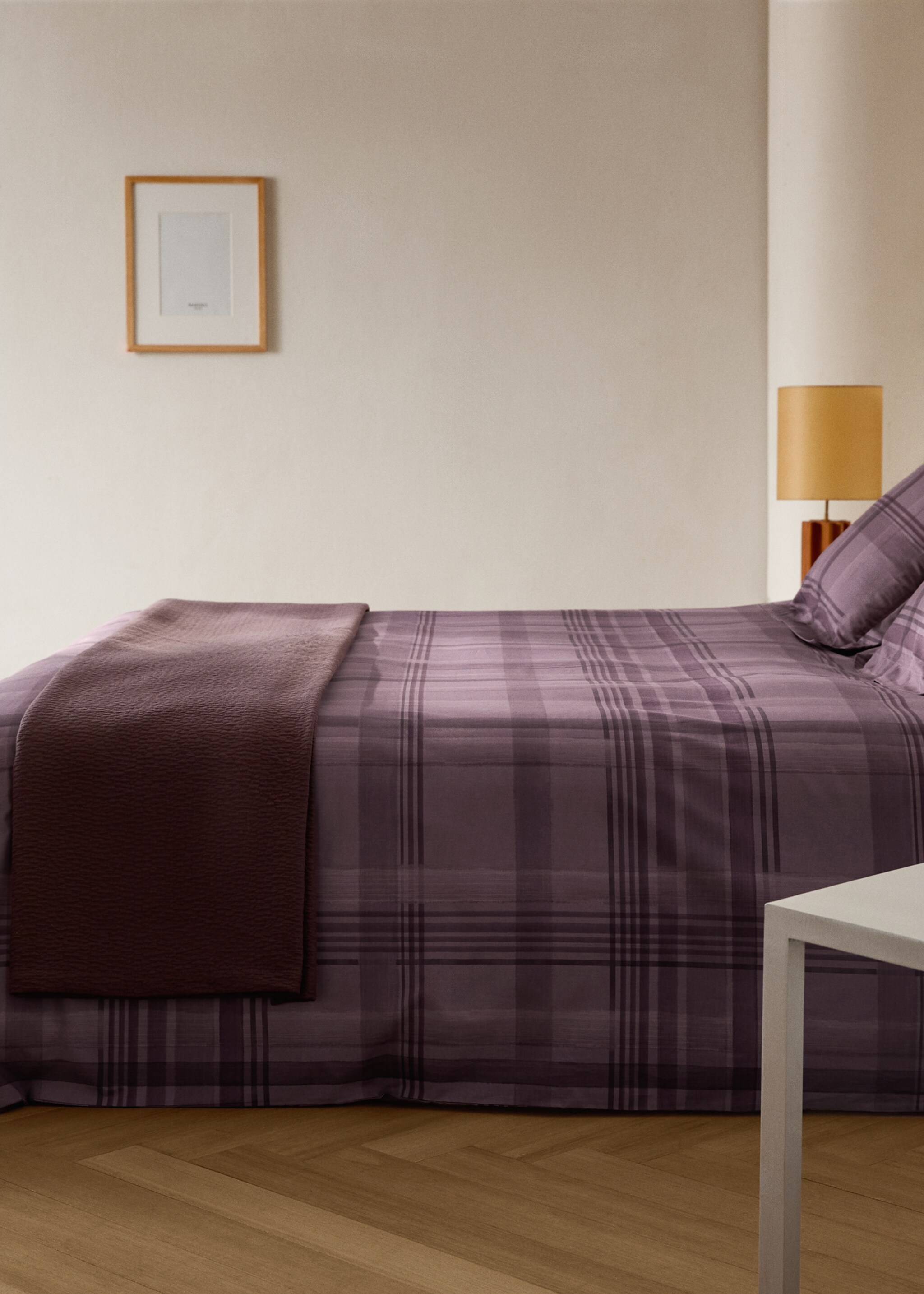 Percale cotton watercolour check-print duvet cover for 180/200 cm bed - General plane, Plum. Ref: 17001645-00.