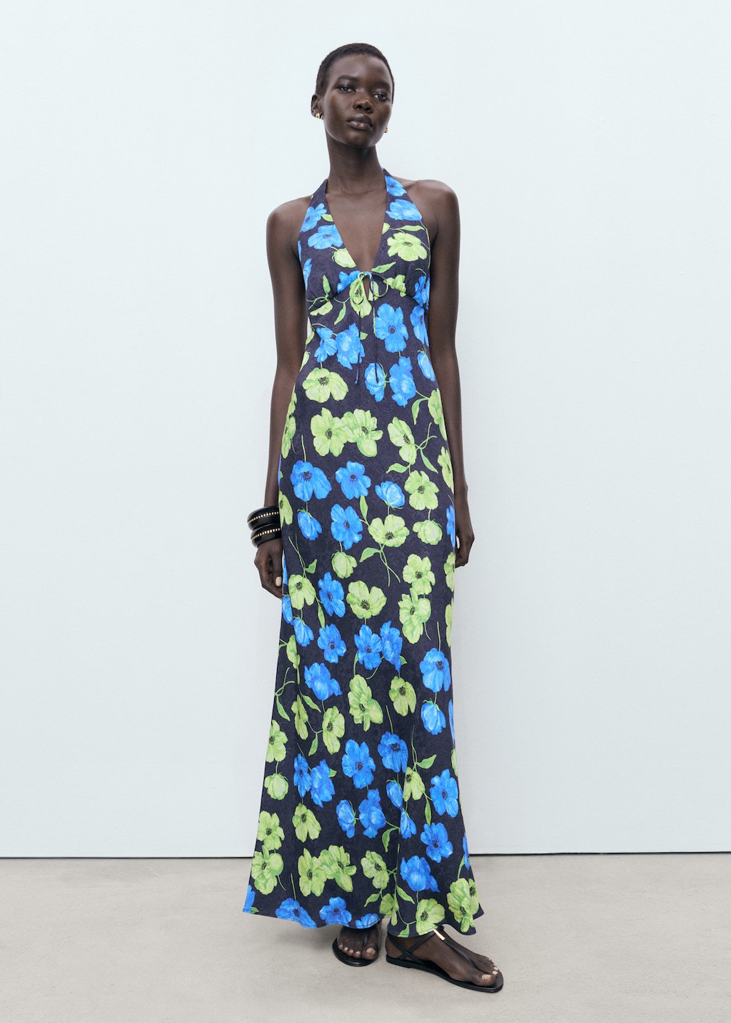 Floral-print halter-neck dress