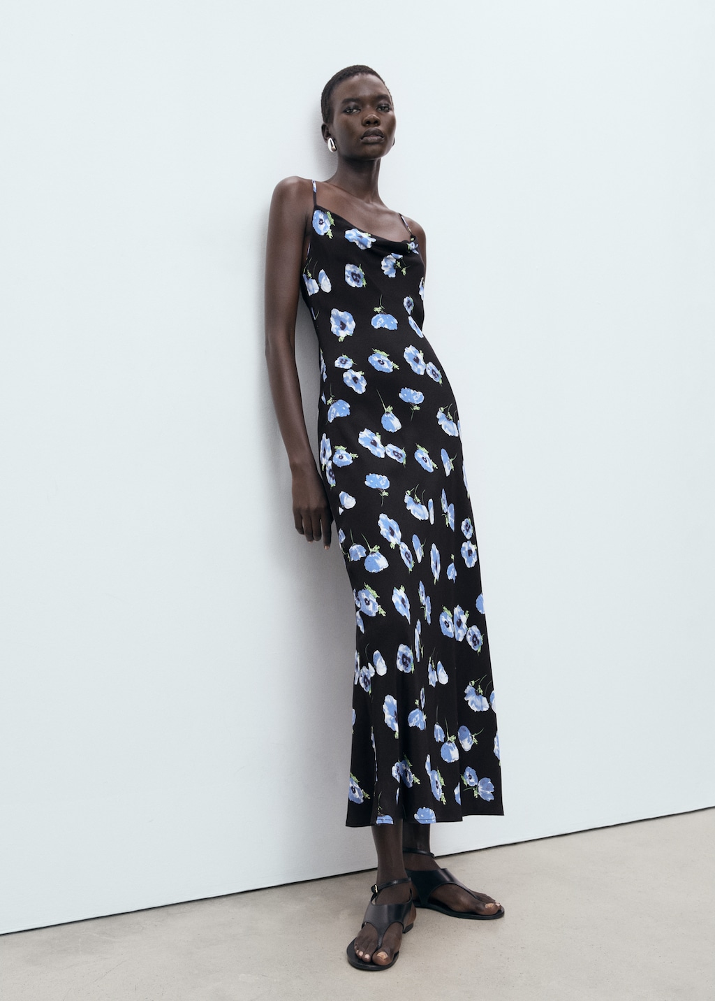 Midi-dress with draped neckline