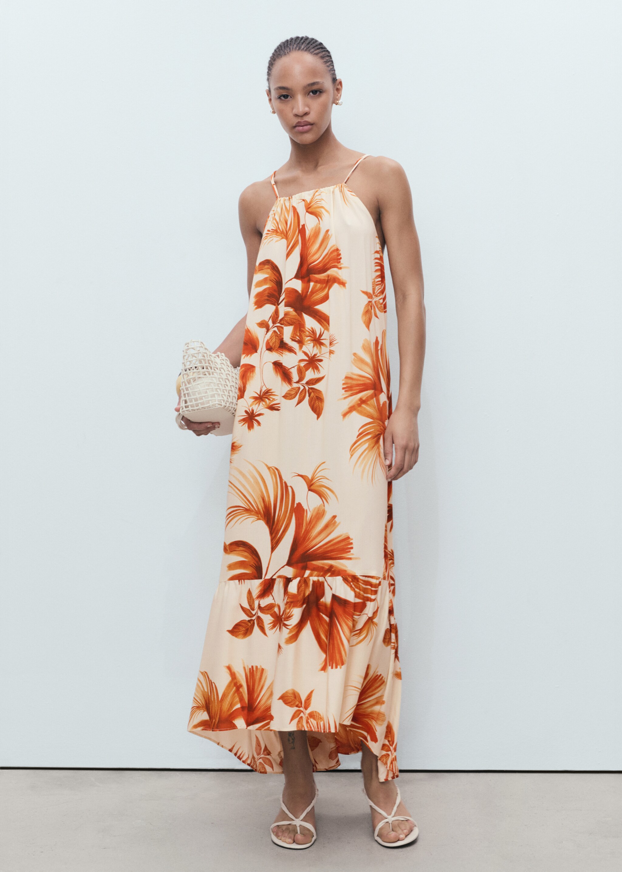 Palm tree print halter dress - General plane