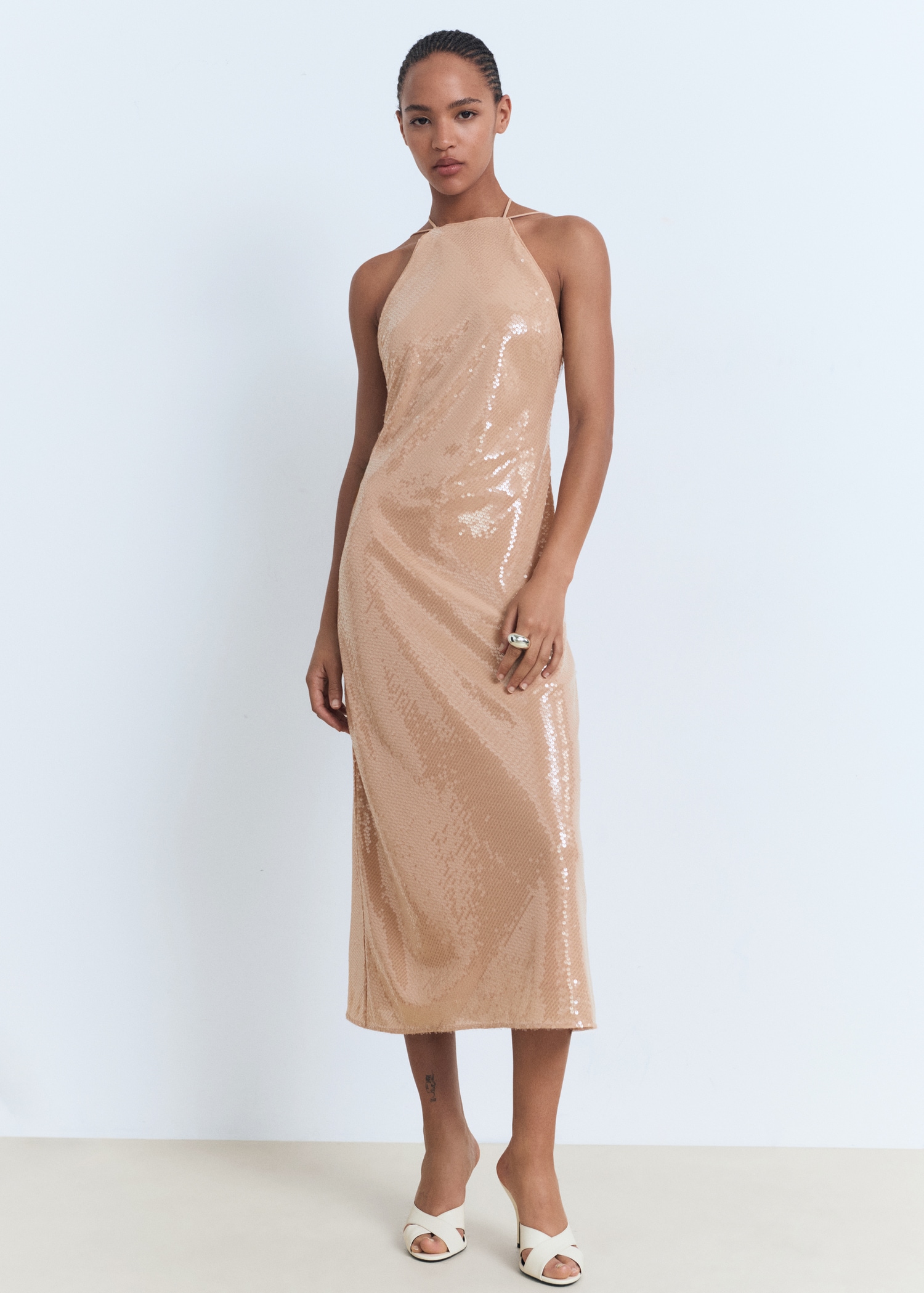 Party Mango Sparkly Dress Scoop-back Sequin Dress Women MANGO USA Party Mango Sparkly Dress Scoop-back Sequin Dress Women MANGO USA