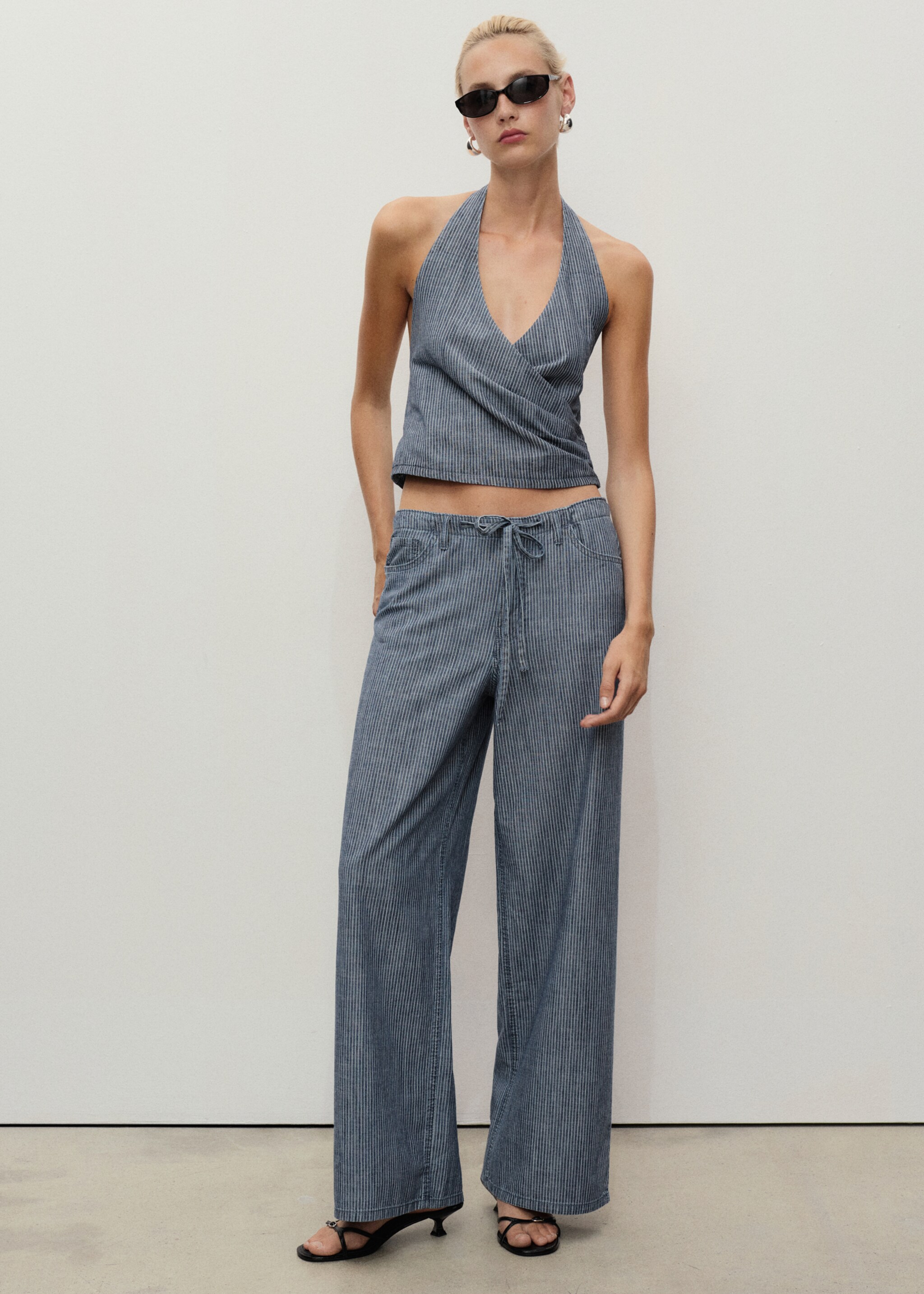 Striped crossover denim top - General plane