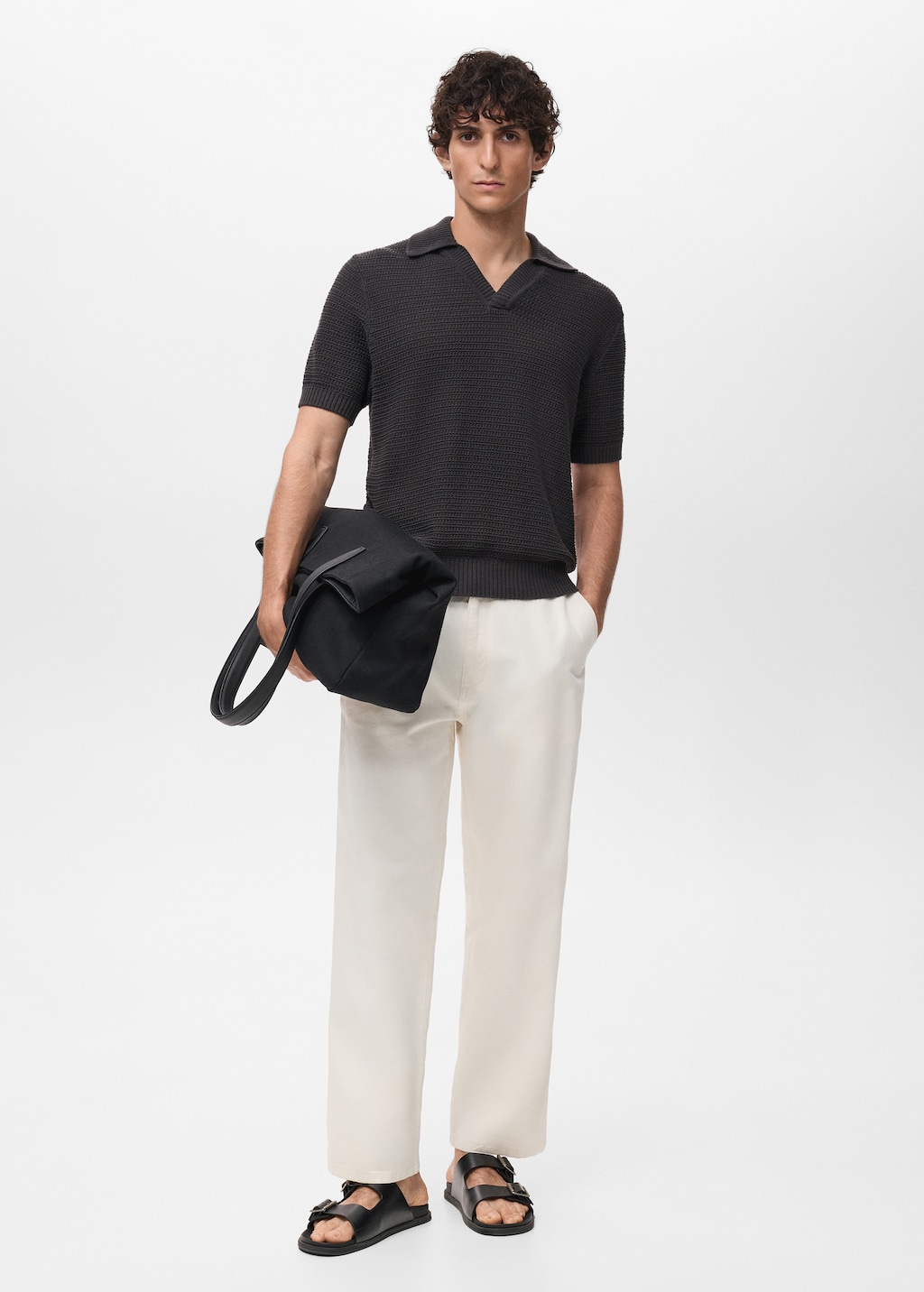 Crochet cotton polo shirt