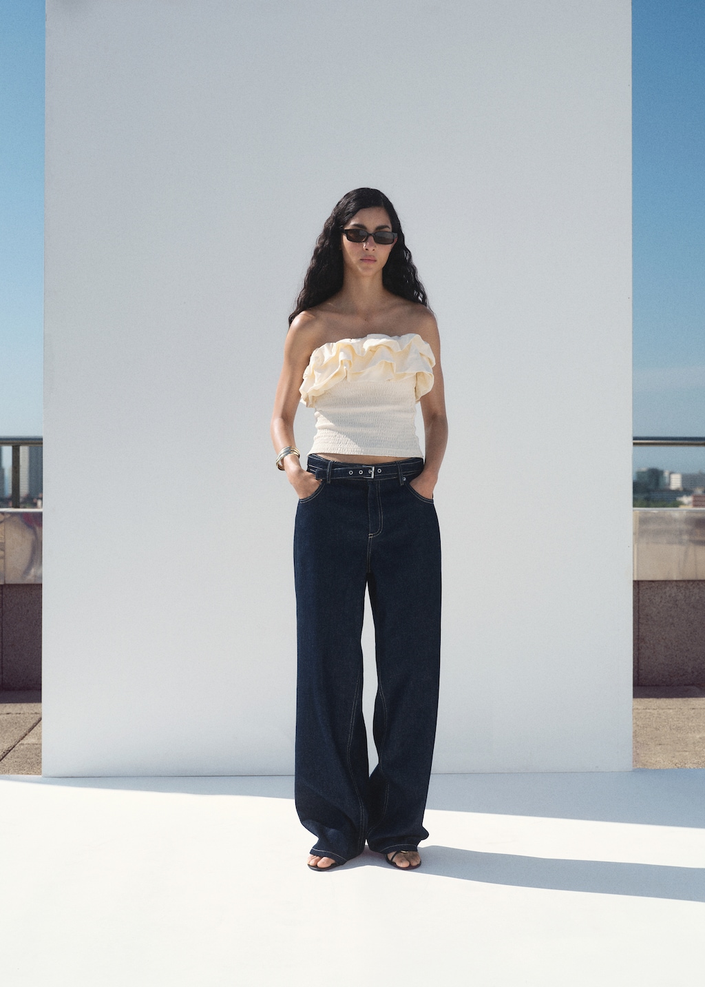 Mango Strapless top with ruffles