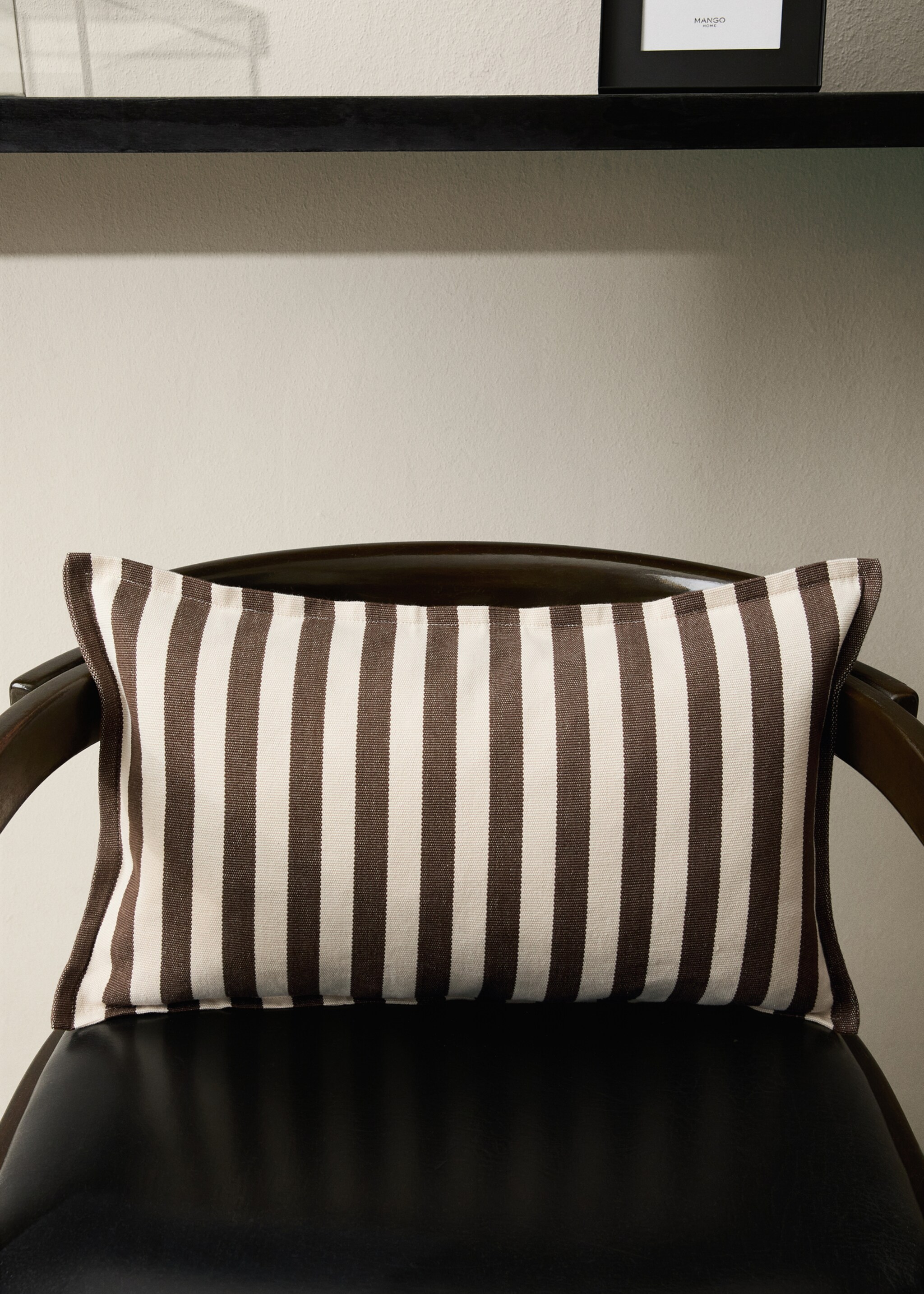 Cotton two-tone cushion cover with woven stripes 30x50 cm - General plane, Chocolate. Ref: 17003320-00.