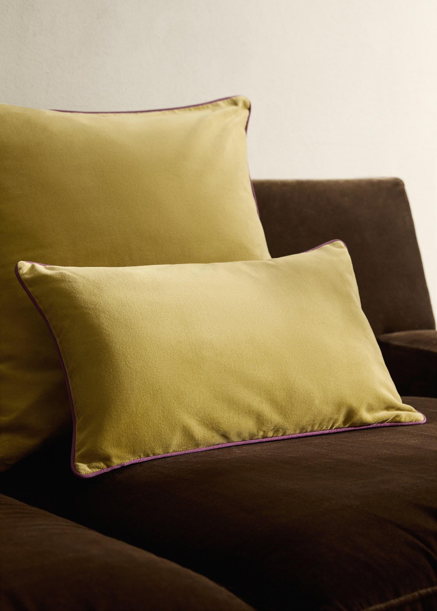 Velvet cushion cover with contrasting piping 30x50 cm - General plane