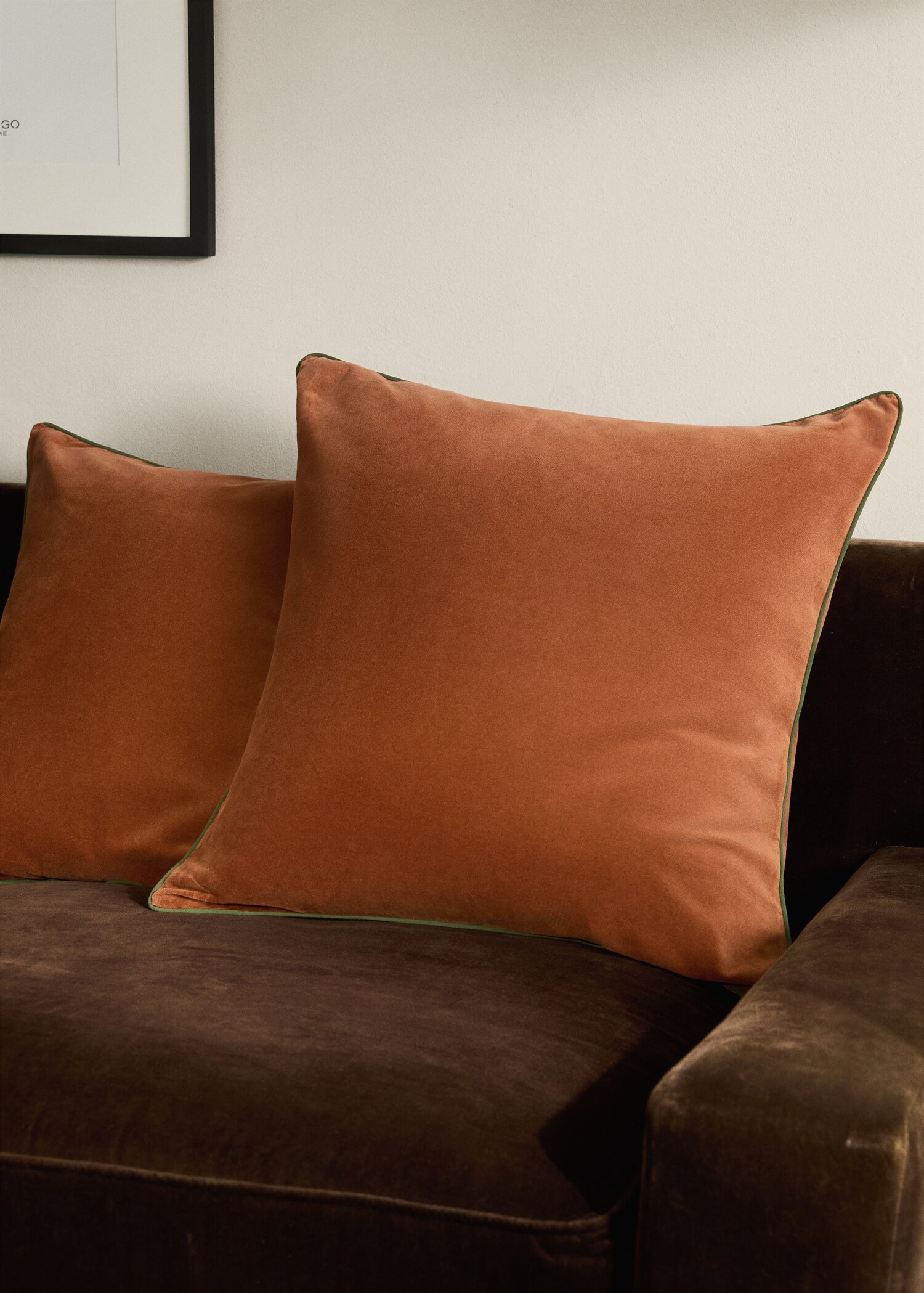 Velvet cushion cover with contrasting piping 60x60 cm - General plane