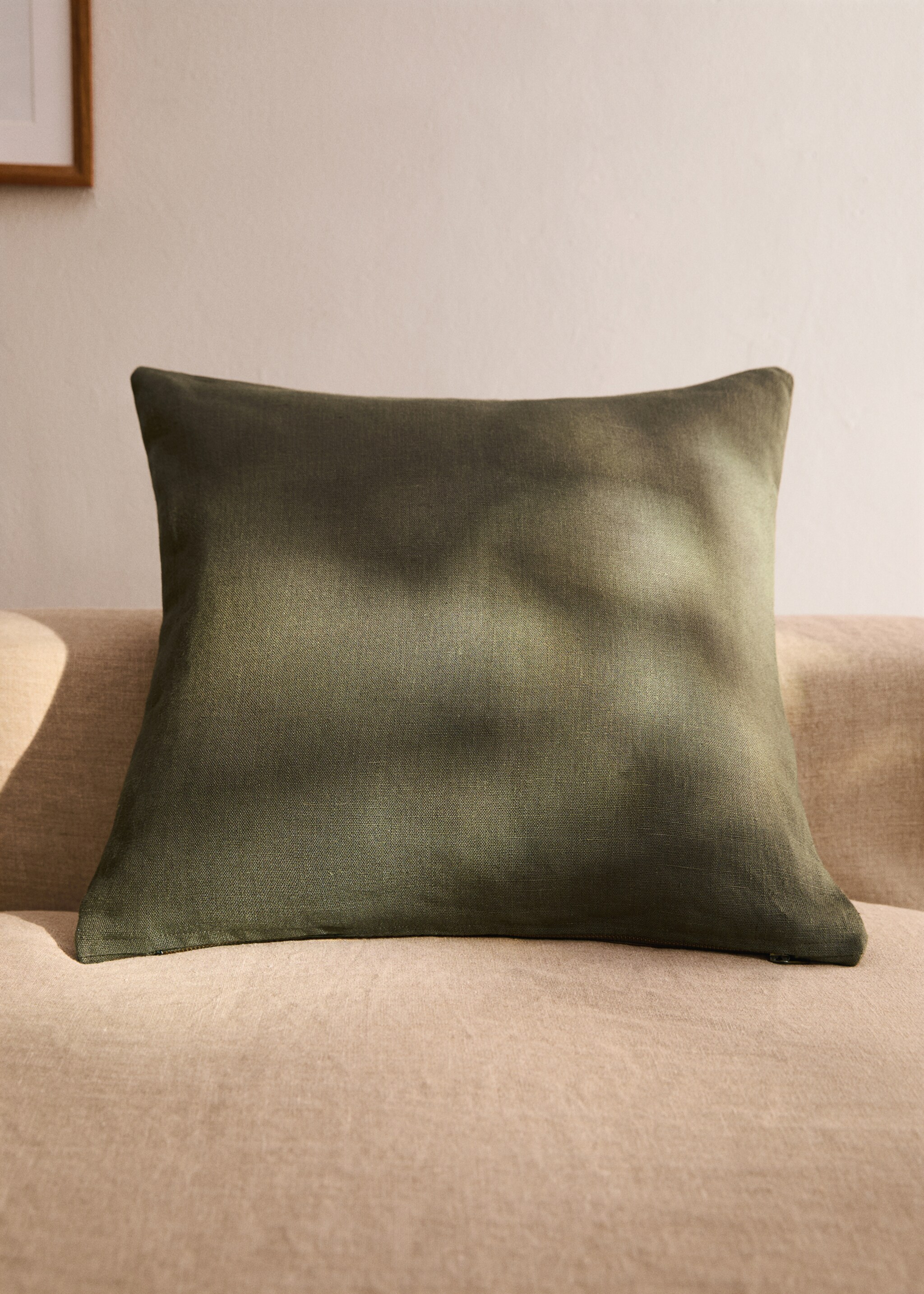 Наволочка з льону 50x50 см - Загальний план, Оливковий. Ref: 17003341-00.