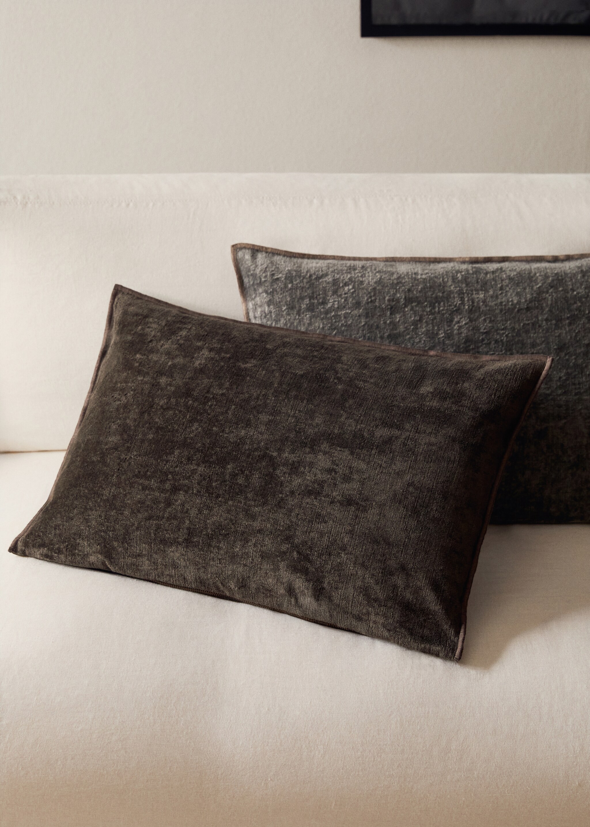 Velvet linen cushion cover 40x60 cm - General plane, Coffee. Ref: 17003348-00.