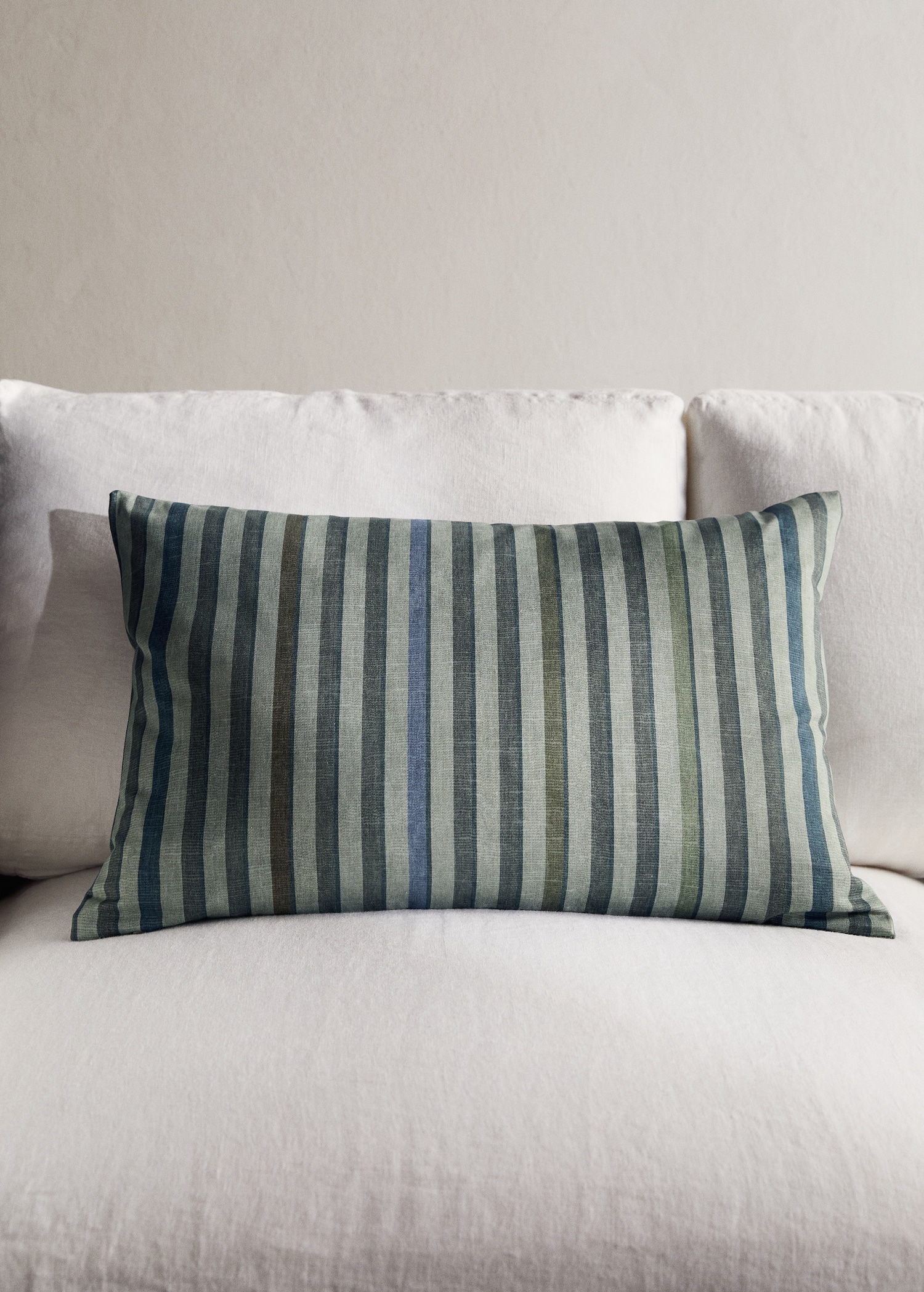 Housse de coussin lin coton rayure imprimée 40x60 cm - Plan général