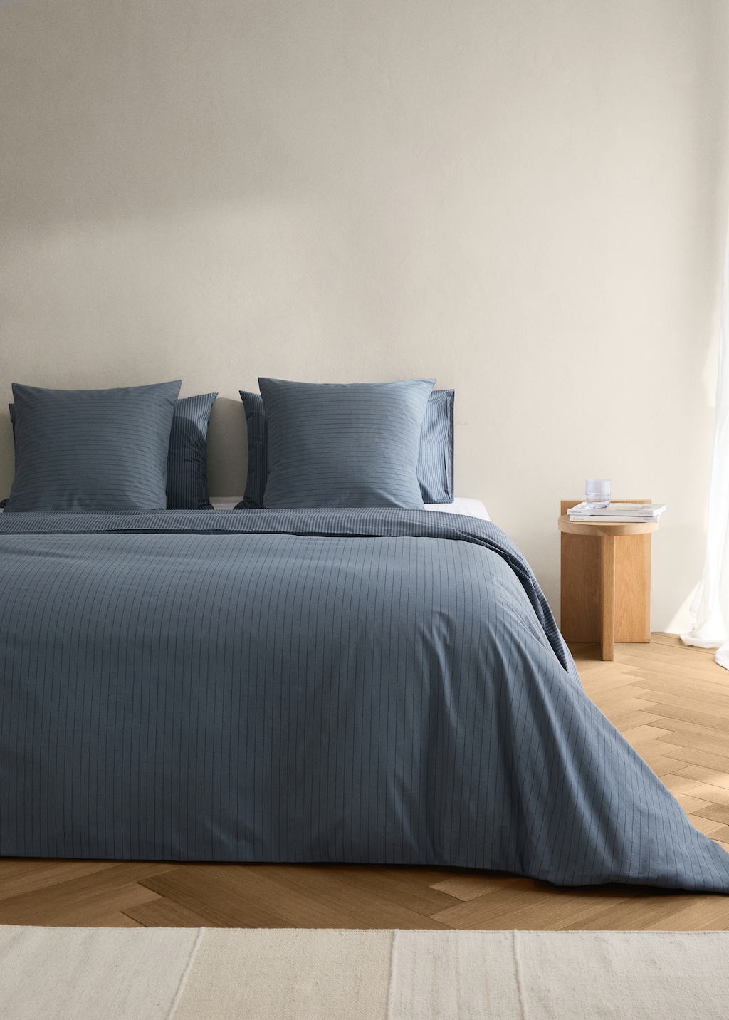 Reversible percale cotton striped duvet cover for / cm bed