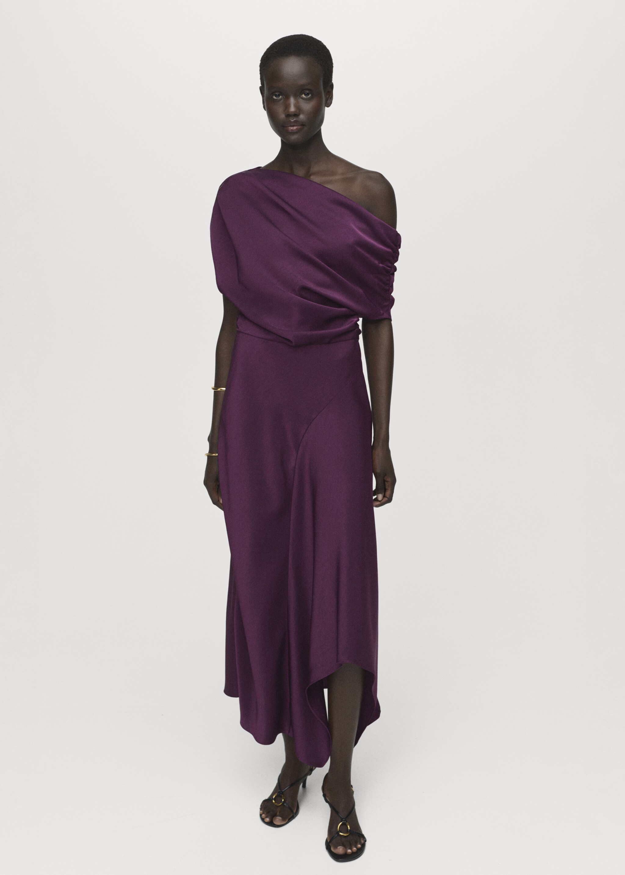 Asymmetrical satin dress - General plane, Purple. Ref: 17004091-00.