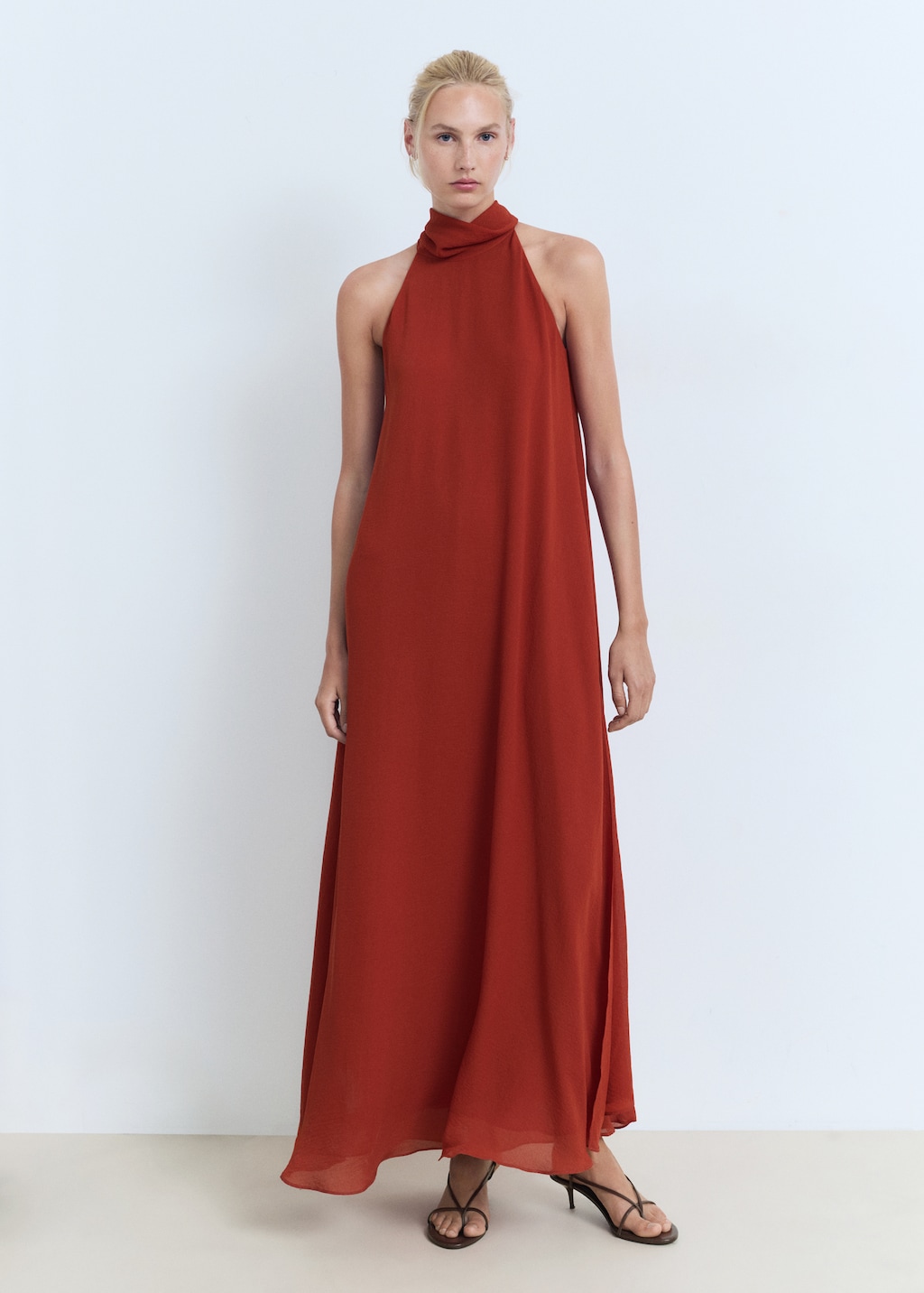 Long dress with bow neck
