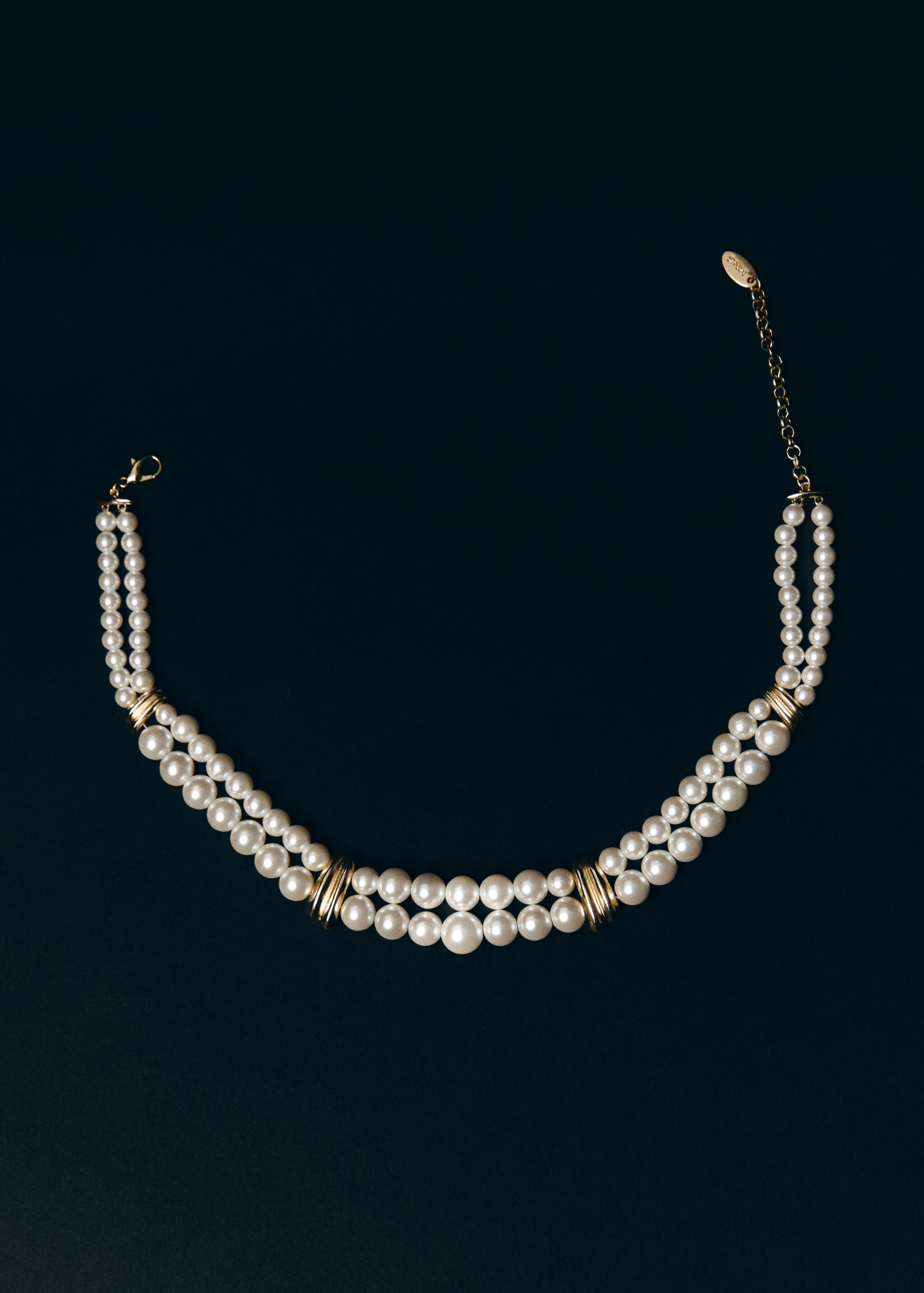 Combined double-chain pearl necklace - General plane, White. Ref: 17004135-00.