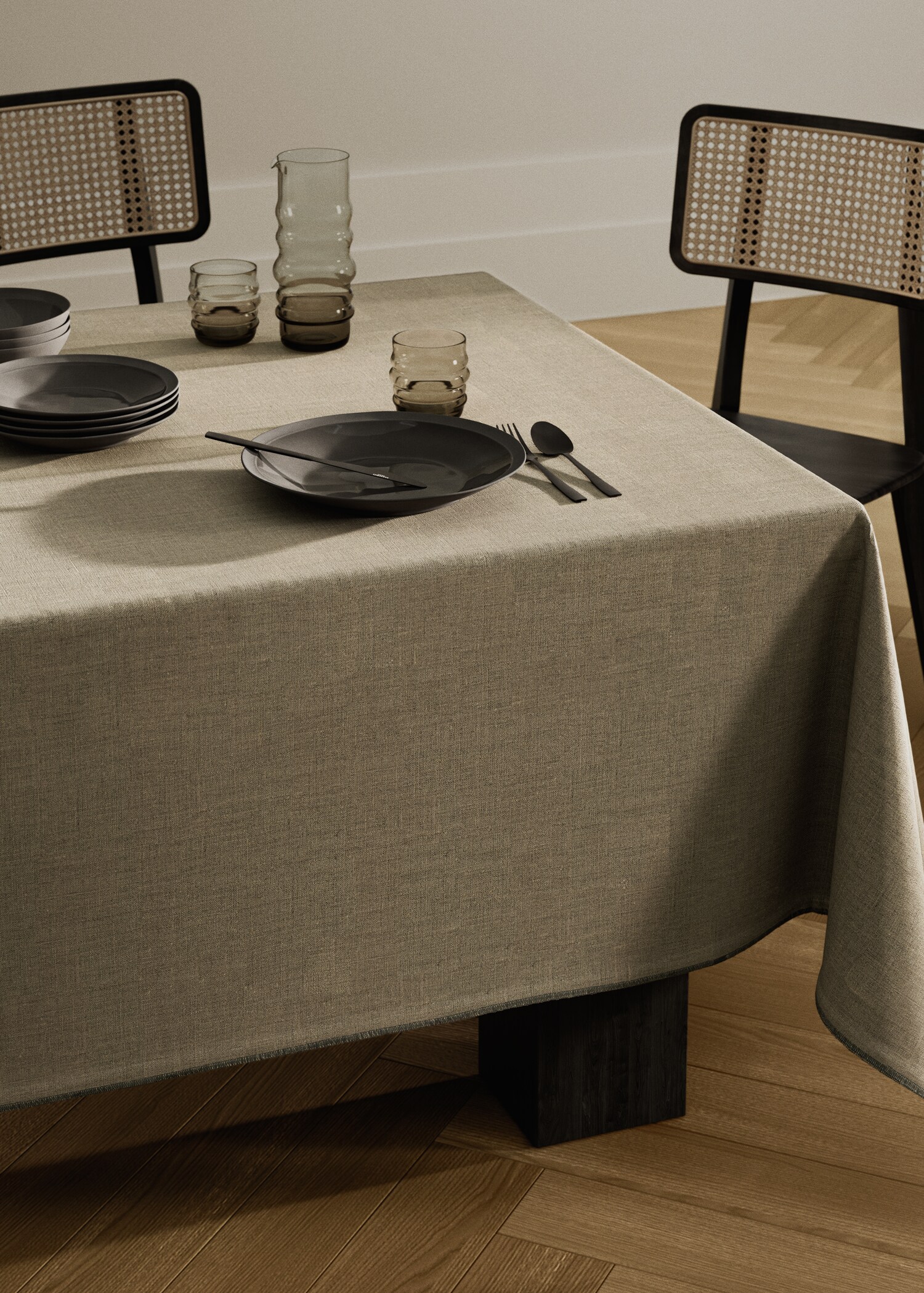 Resin-coated linen tablecloth overlock contrast 6 to 8 diners - General plane