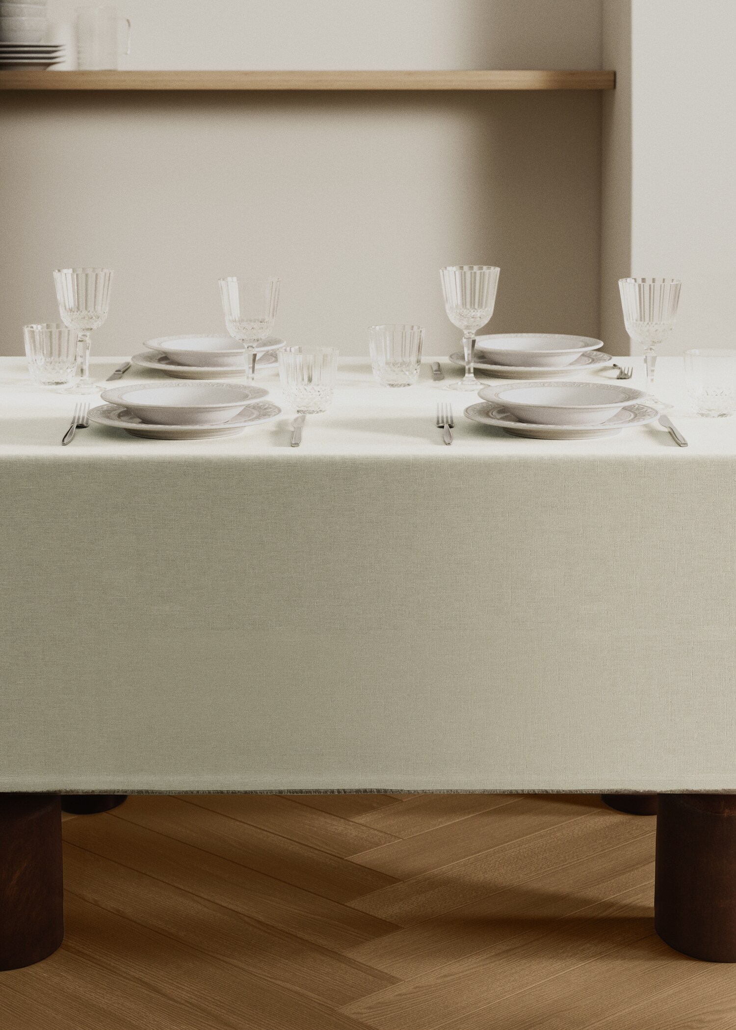 Resin-coated linen tablecloth with contrast overlock for 2 to 4 diners - General plane