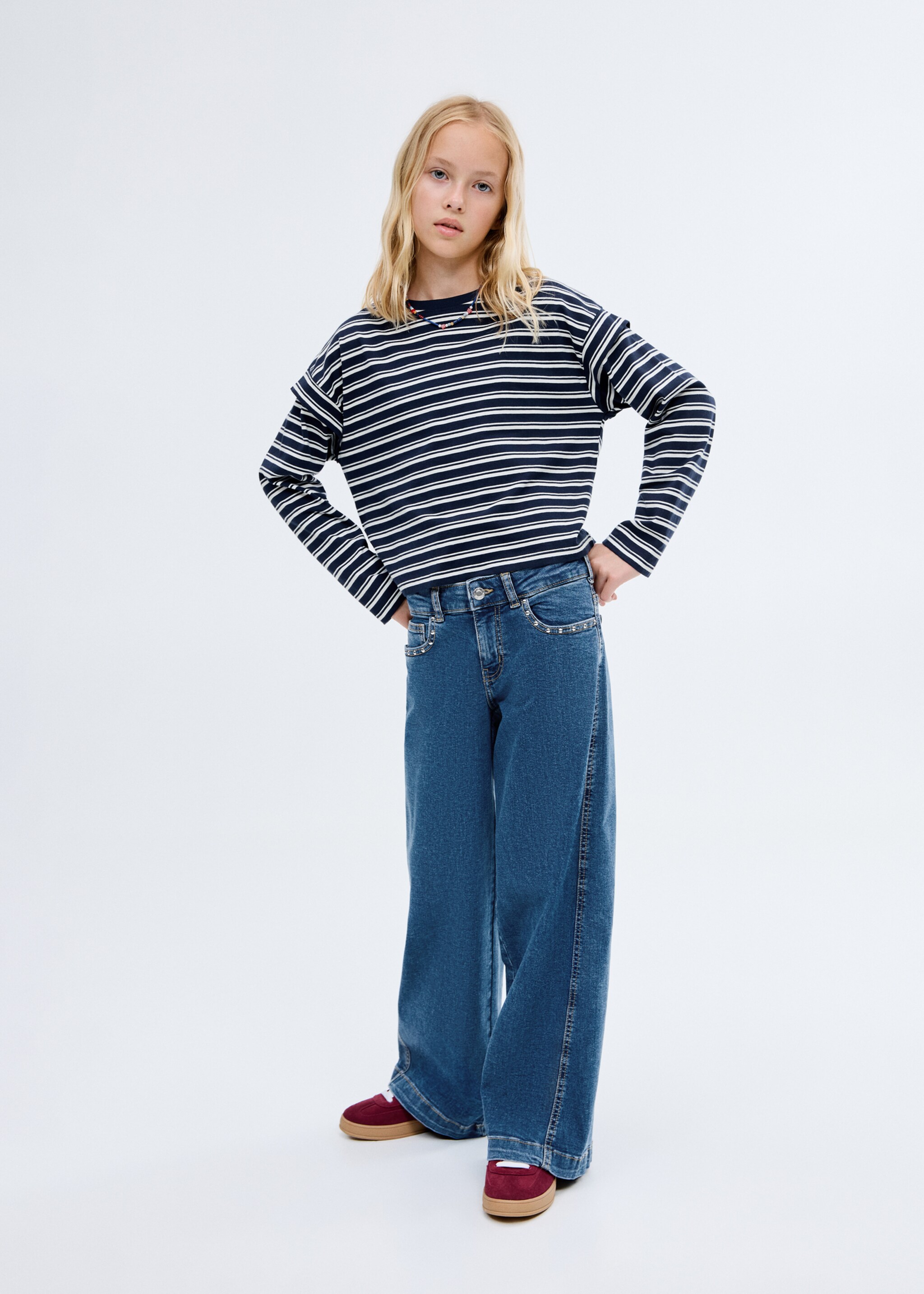 T-shirt lengan panjang dengan motif garis-garis - Tampilan Umum, Biru laut. Ref: 17004431-00.
