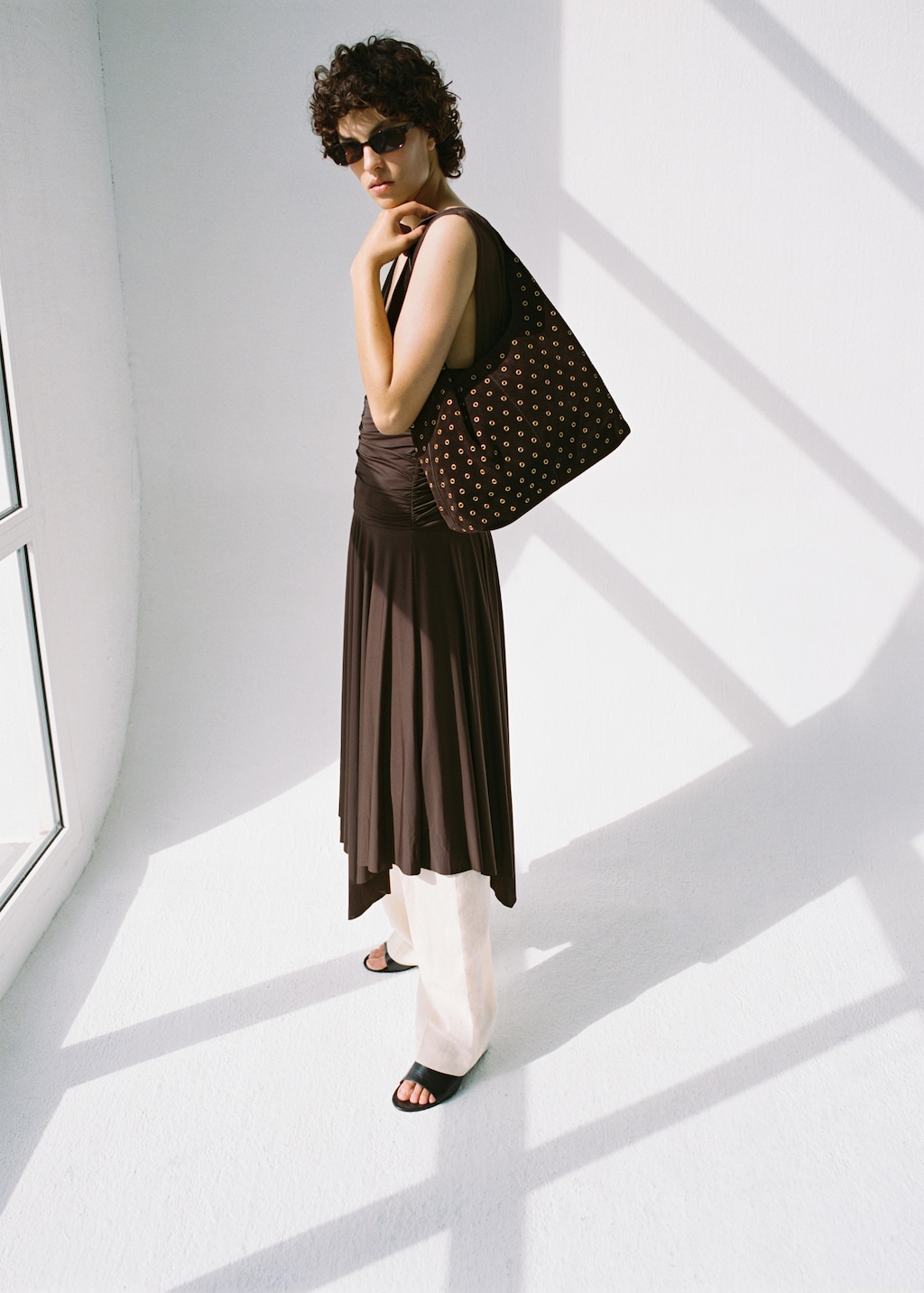 Suede shopper bag with eyelets