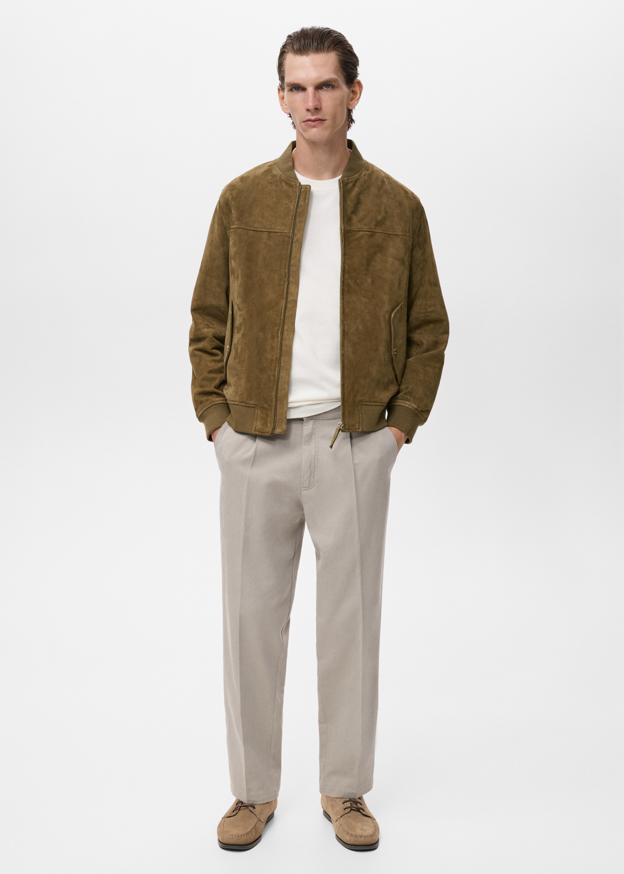 Suede leather bomber jacket - General plane, Khaki. Ref: 17005141-00.