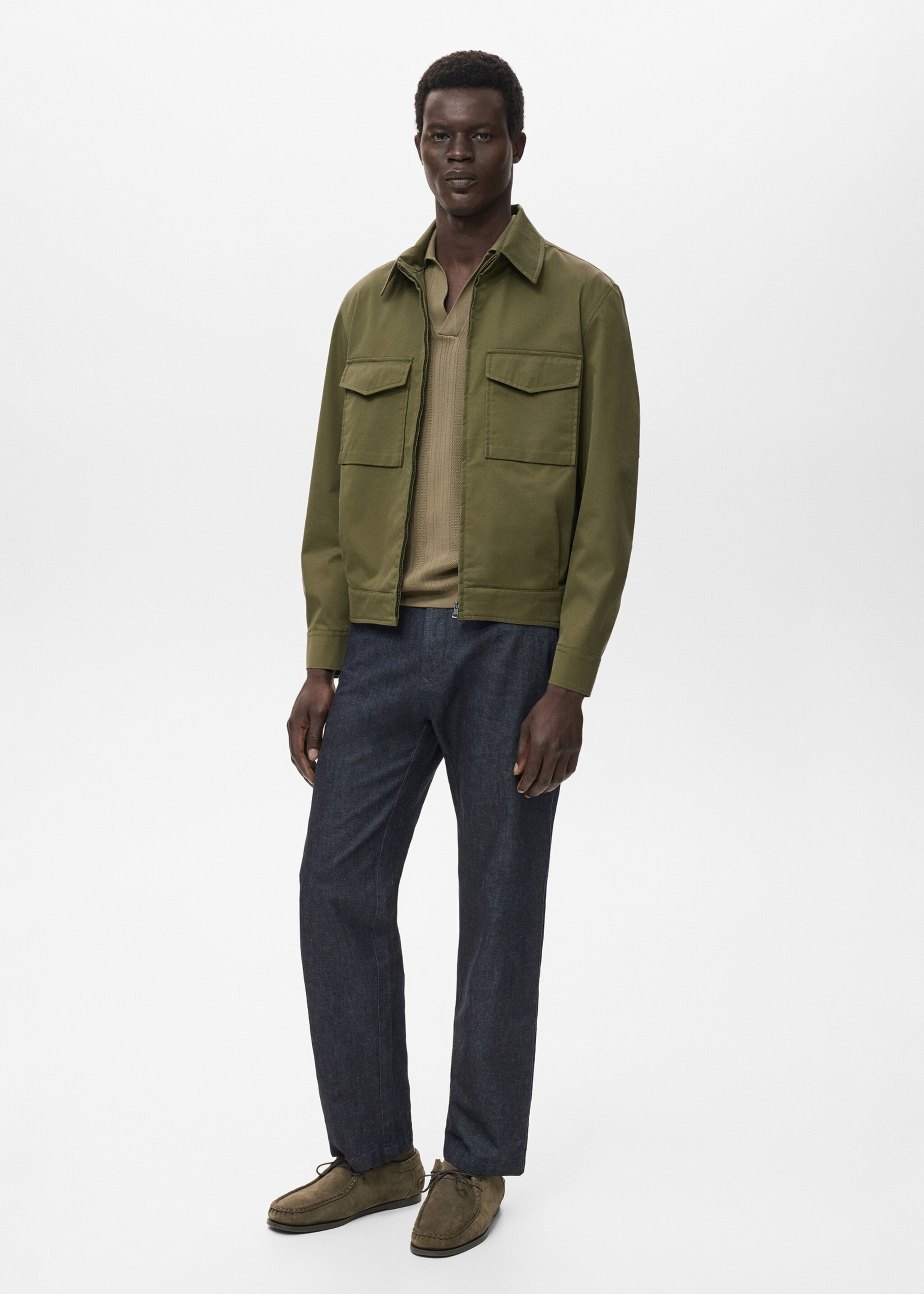 Cotton jacket with pockets - General plane, Olive Green. Ref: 17005142-00.