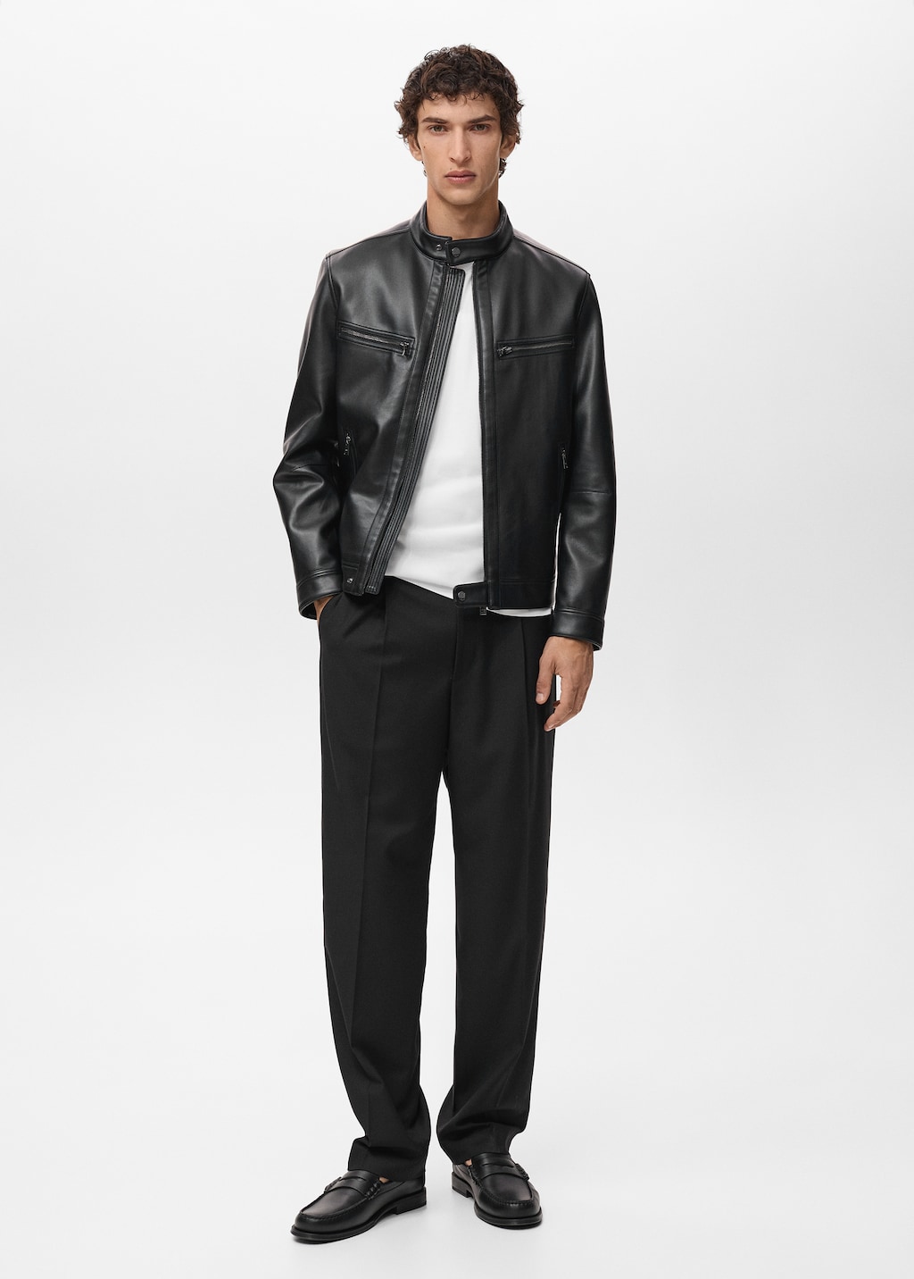 Zip-up leather-effect jacket - Men | MANGO USA
