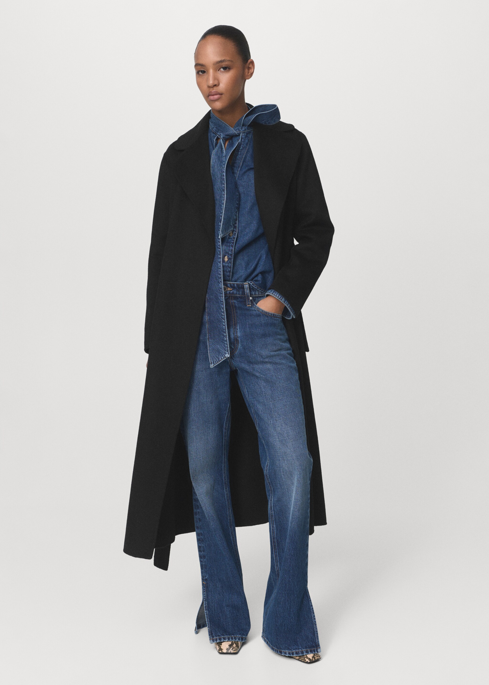 Wool coat with handmade belt - General plane, Black. Ref: 17005798-00.