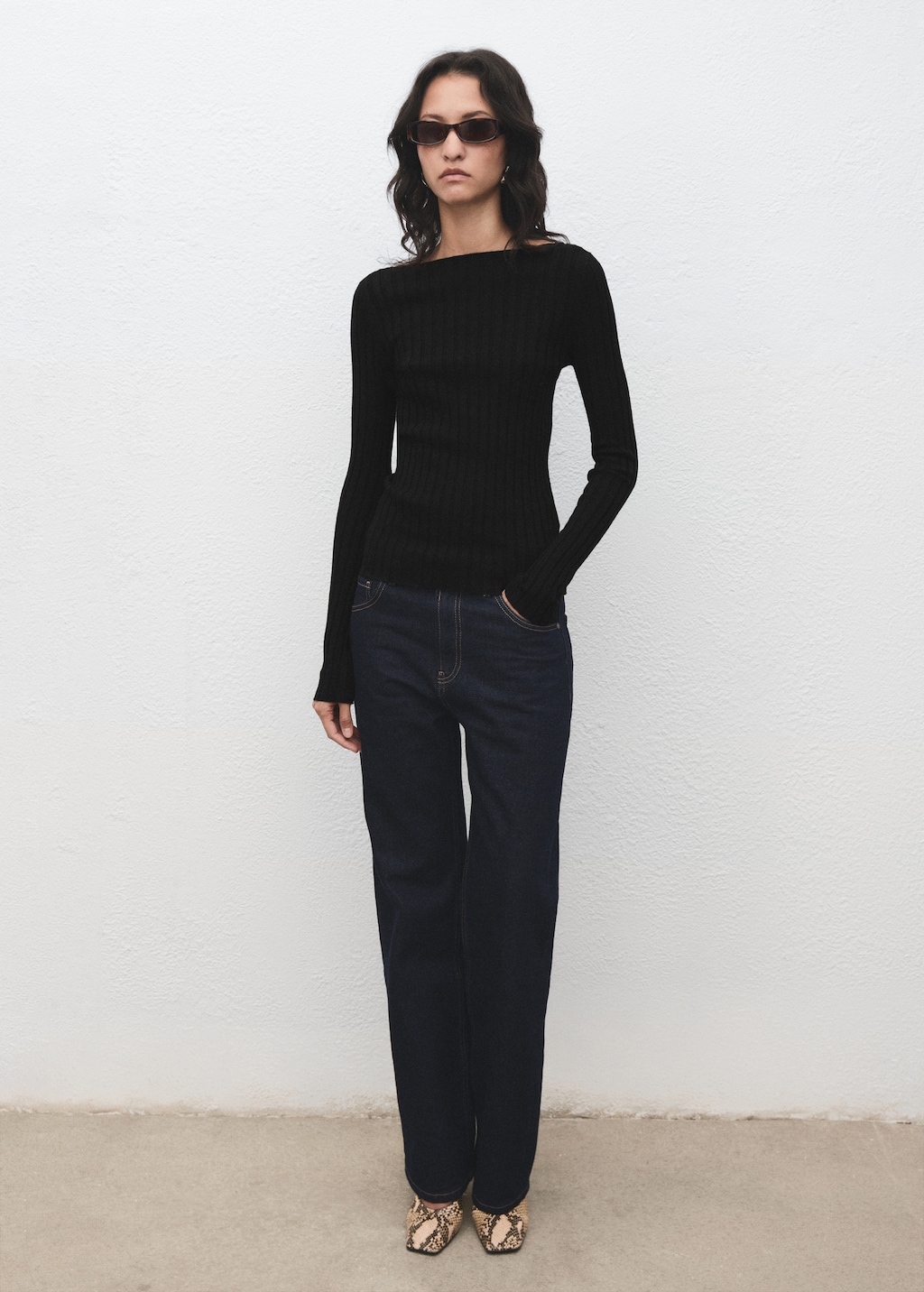 Mango Boat neck ribbed sweater