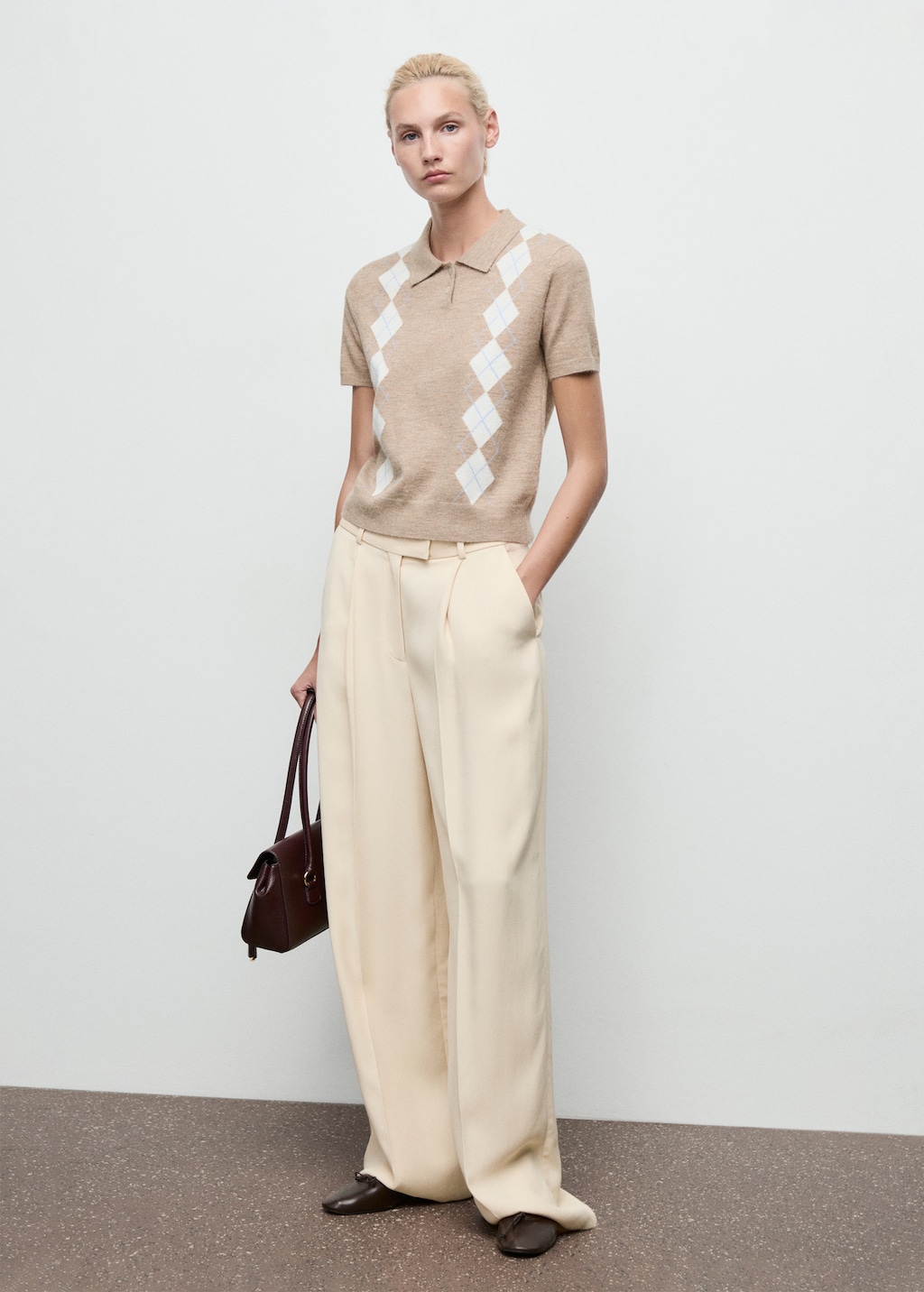 Argyle polo neck sweater