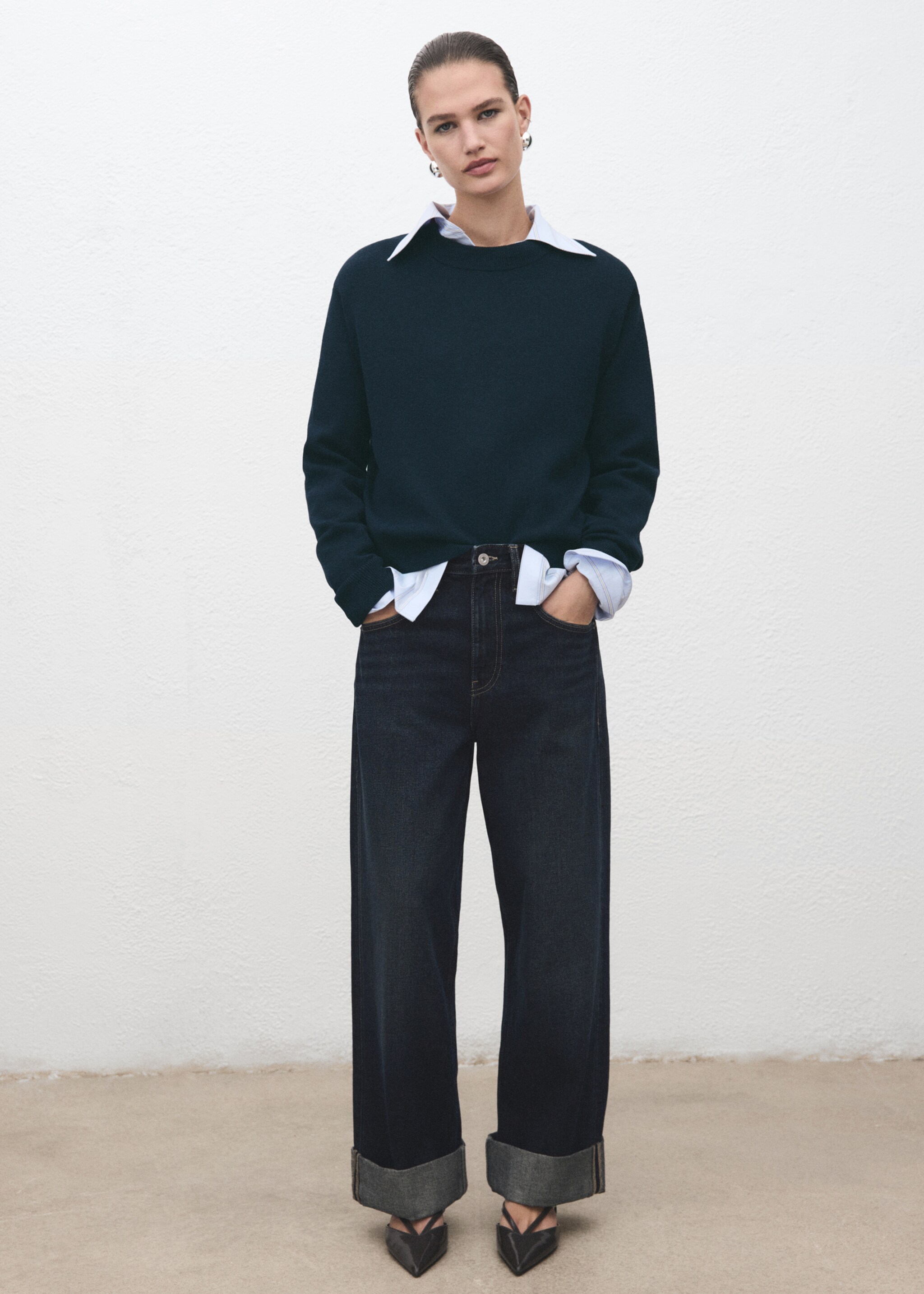 Knitted wool blend sweater - General plane, Navy. Ref: 17005823-00.